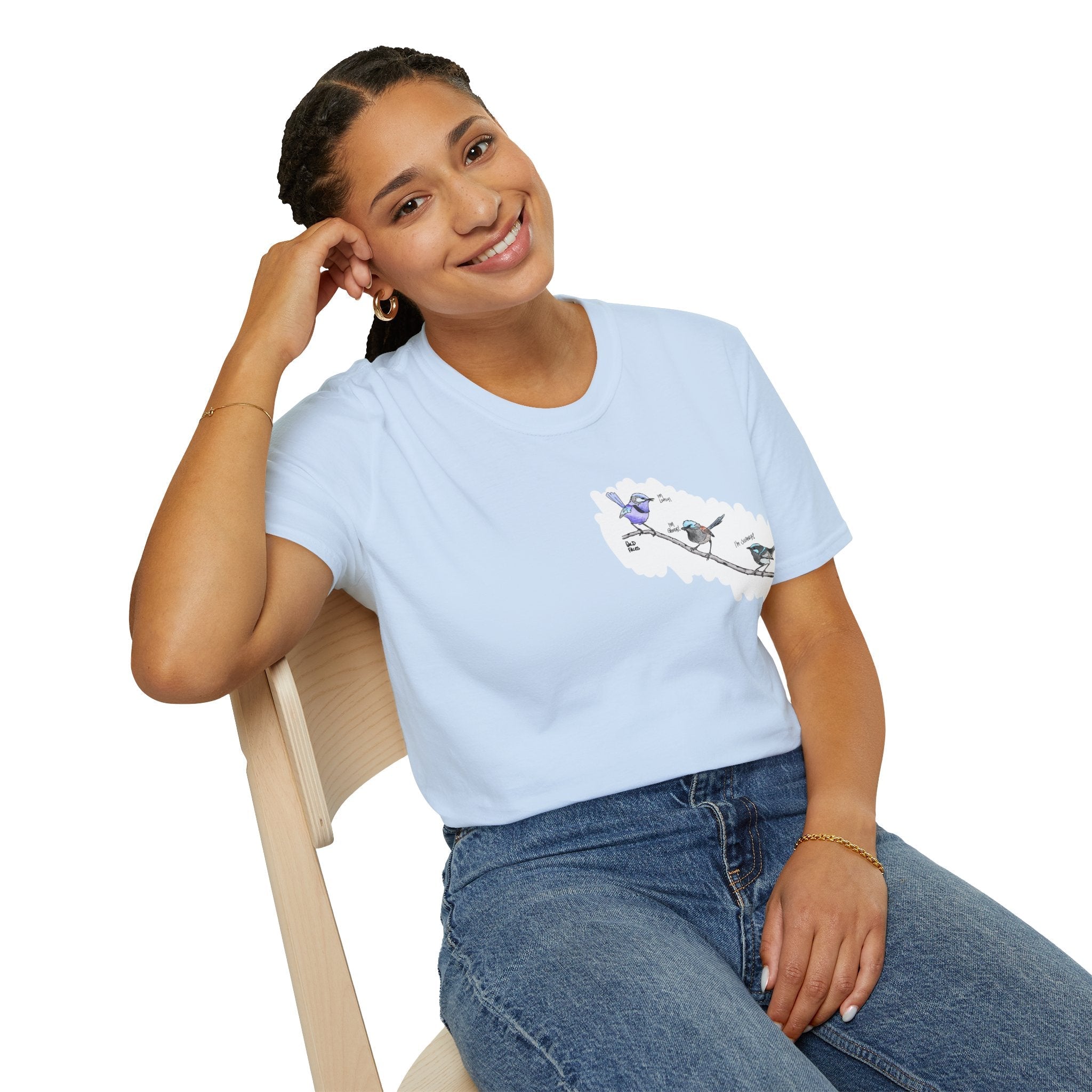 A trio of  Fairy-wrens (spendid, superb and lovely) - Small design - Unisex Softstyle T-Shirt Printify