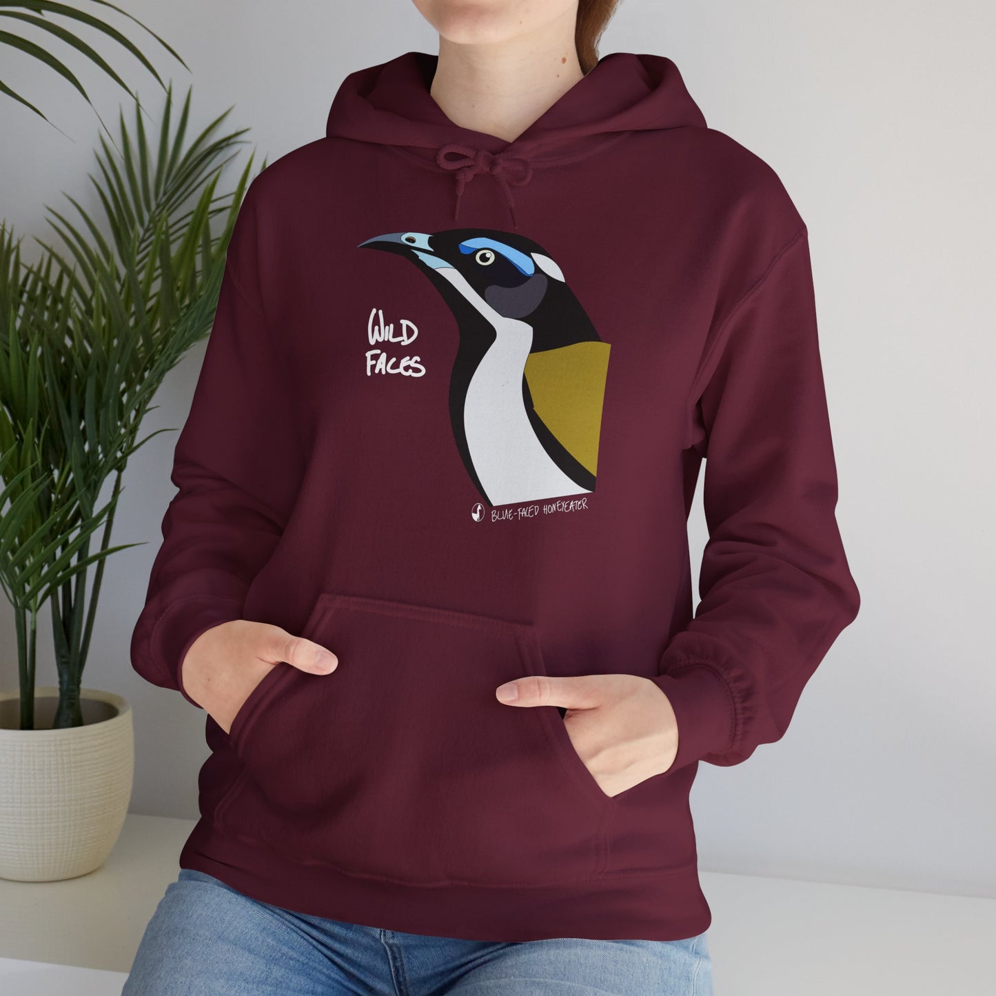 Blue-faced Honeyeater  (white font) | Unisex Heavy Blend™ Hooded Sweatshirt