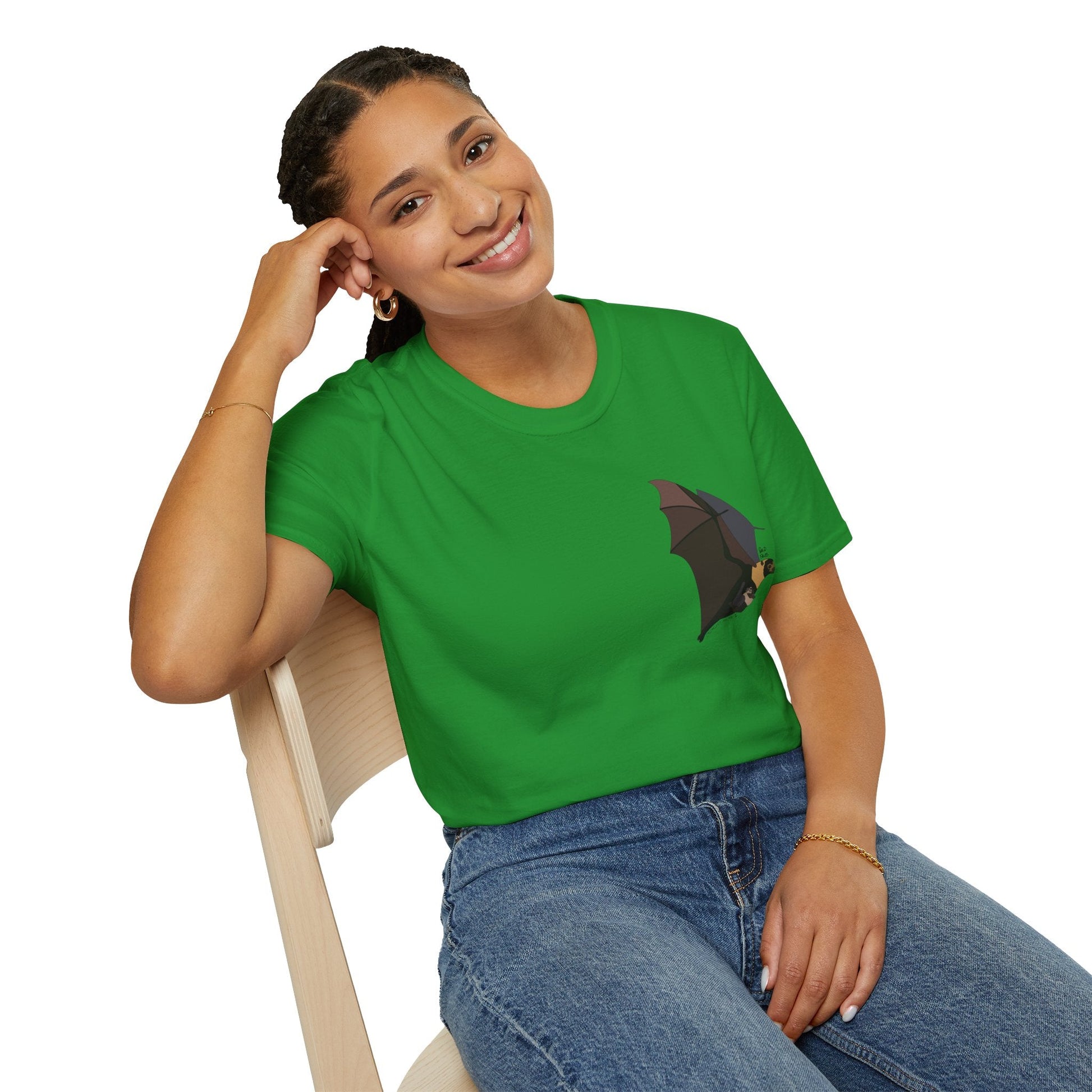 Spectacled Flying Fox (in flight) - Small design - Unisex Softstyle T-Shirt Printify