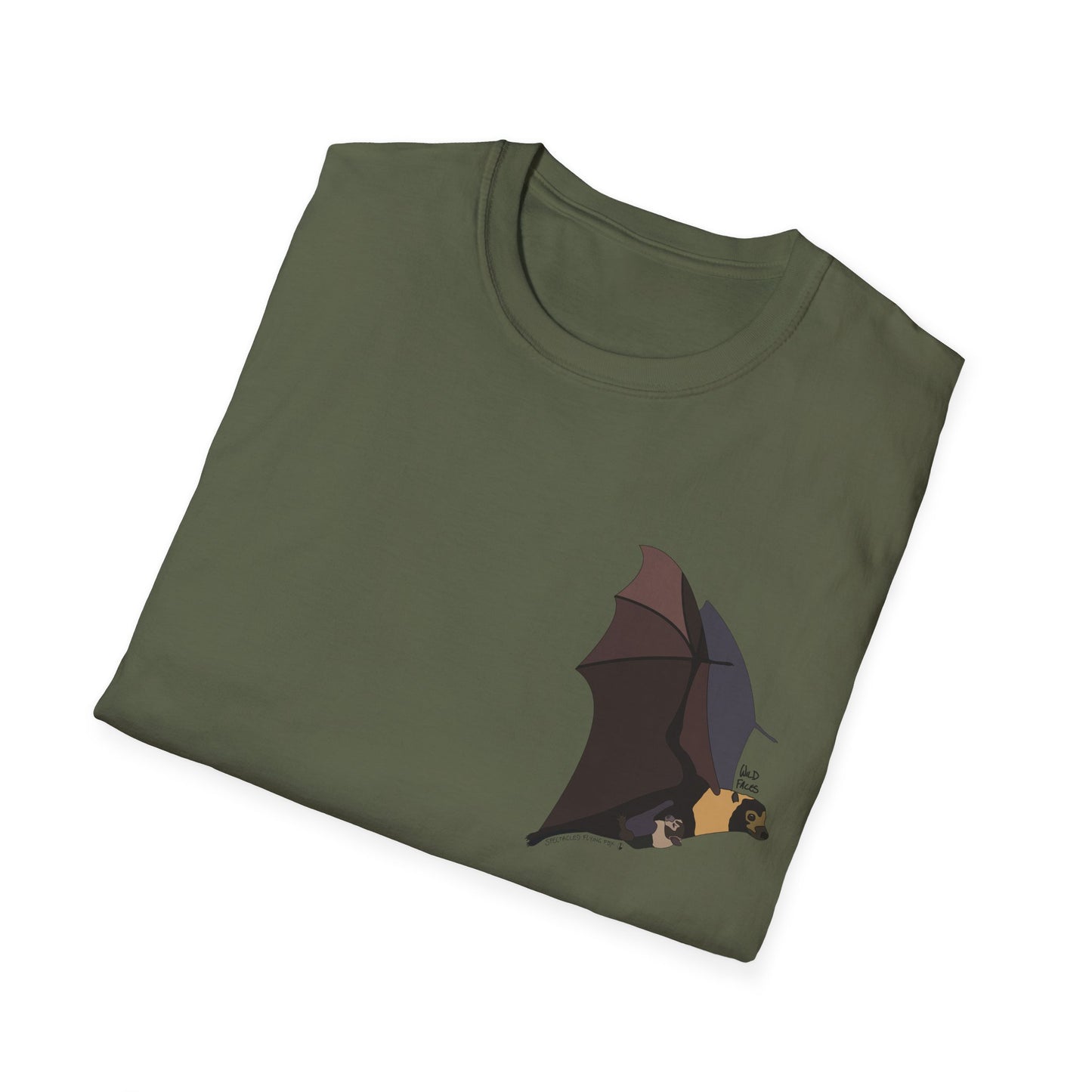 Spectacled Flying Fox (in flight) - Small design - Unisex Softstyle T-Shirt