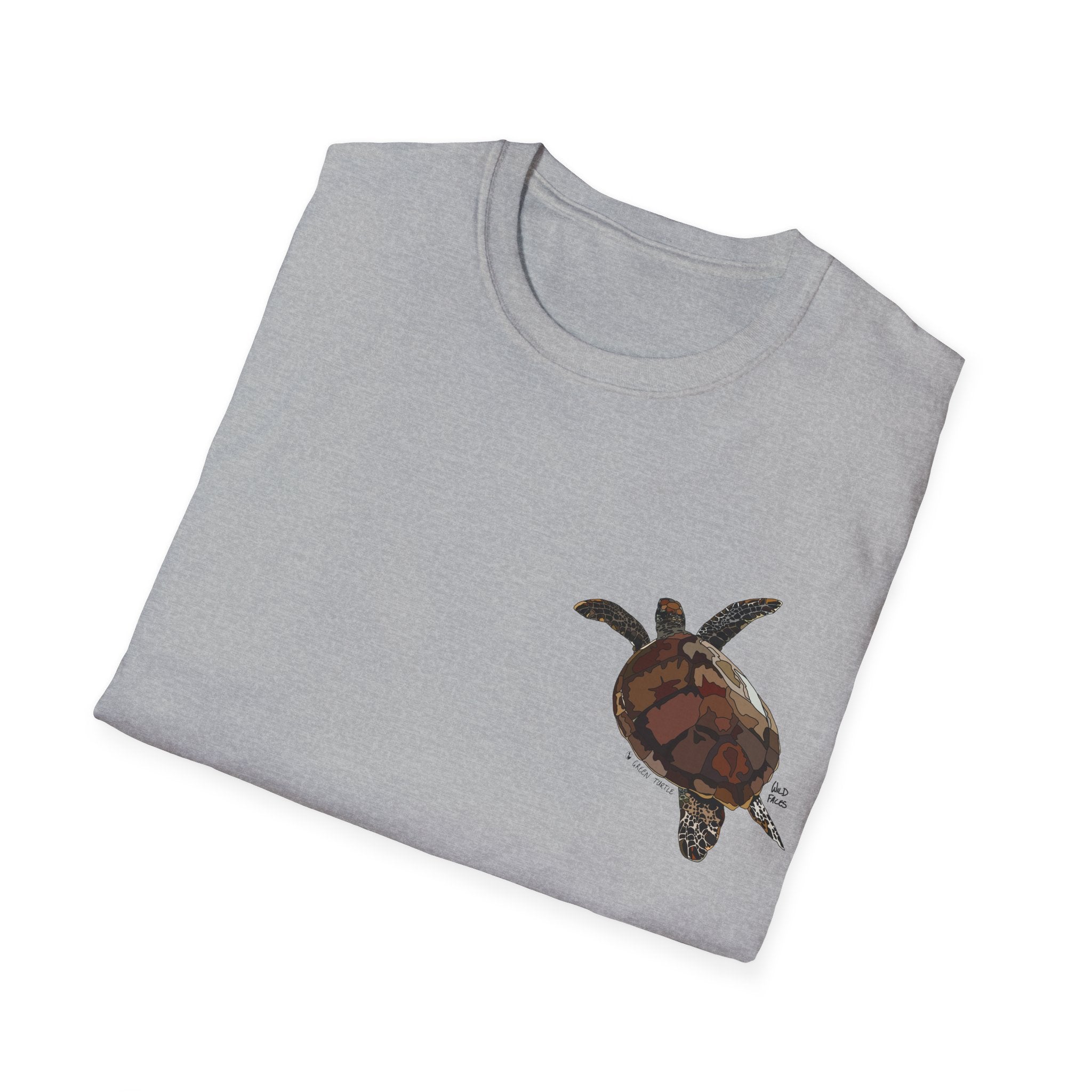 Green Turtle - Small design - Unisex Softstyle T-Shirt Printify