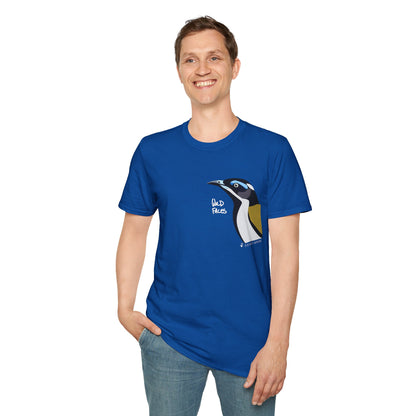 Blue-faced Honeyeater- Small design (white font)- Small design - Unisex Softstyle T-Shirt