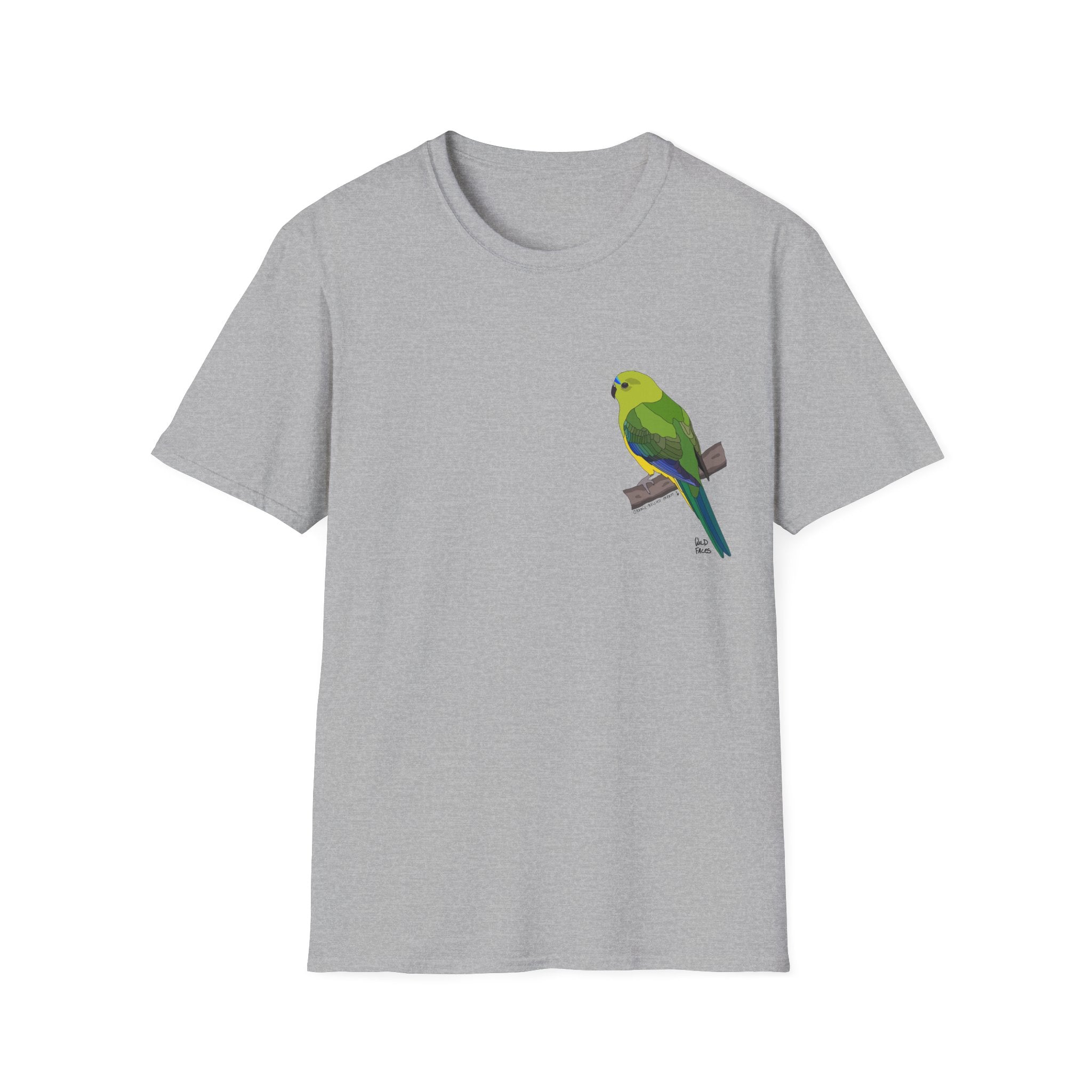 Orange-bellied parrot (whole body) - small design - Unisex Softstyle T-Shirt