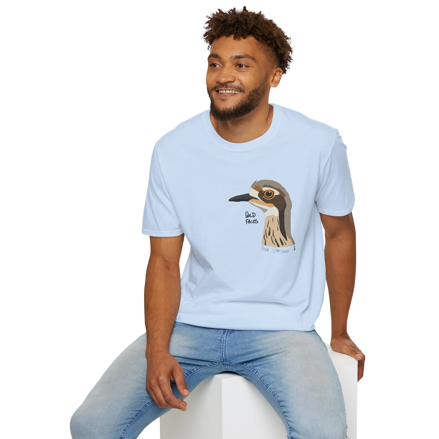 Bush Stone-curlew Head- Small design - Unisex Softstyle T-Shirt