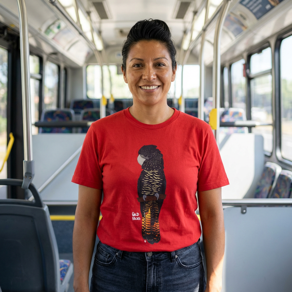 Red-tailed Black Cockatoo (white writing) - Unisex Softstyle T-Shirt