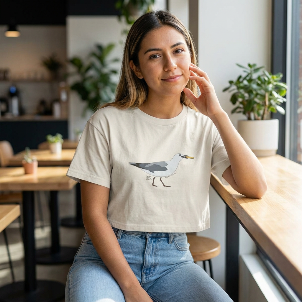 Silver Gull - standing with chip - Women's Crop Tee