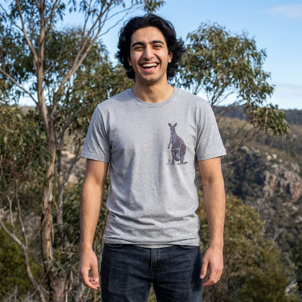 Eastern Grey Kangaroo (with joey) - Small design - Unisex Softstyle T-Shirt
