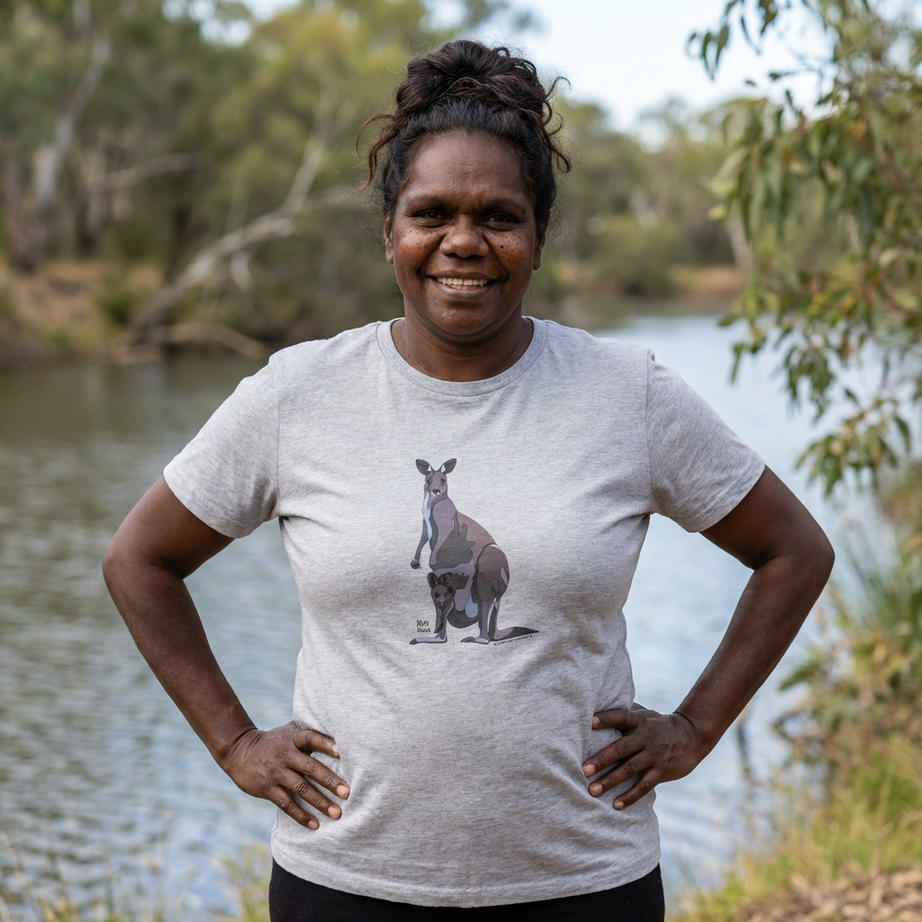 Eastern Grey Kangaroo (with joey) - Women's Midweight Cotton Tee