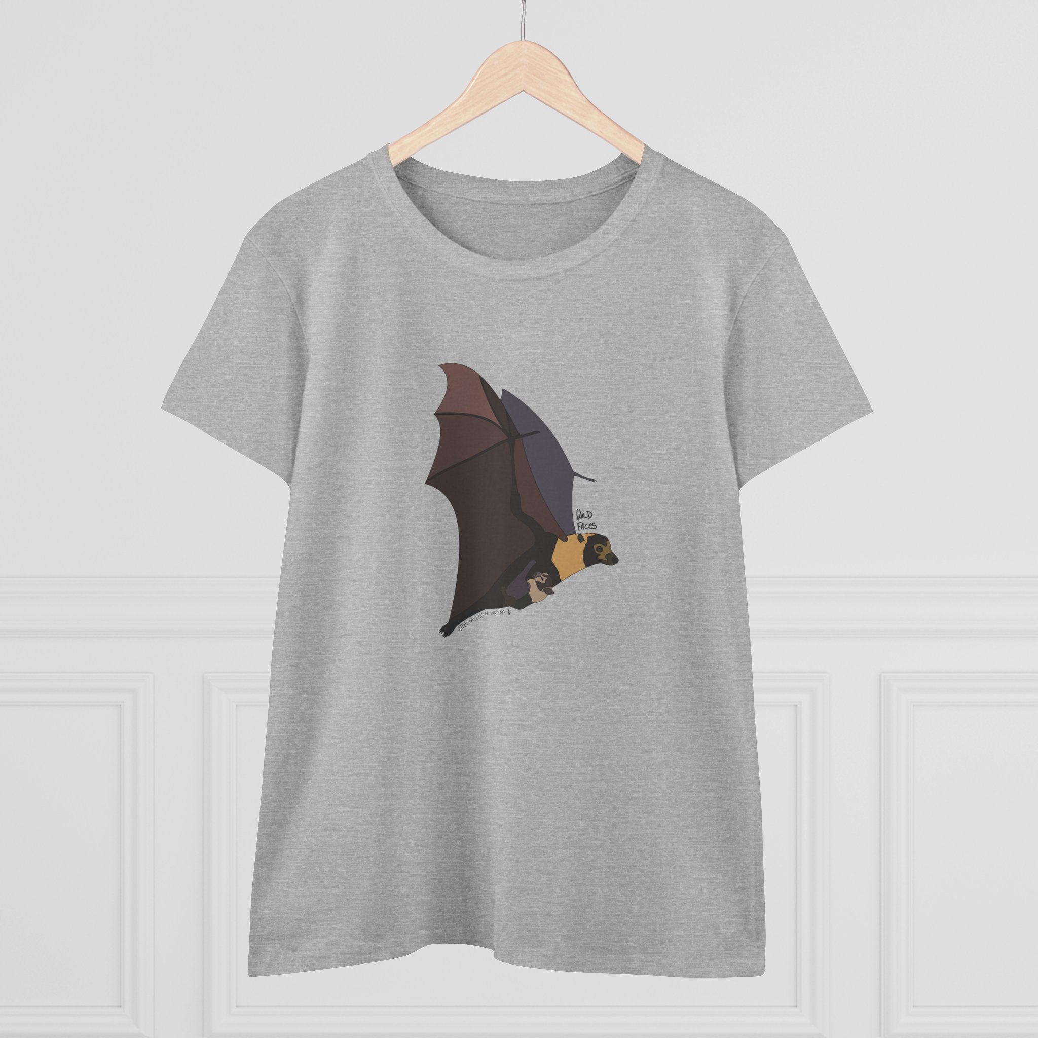 Spectacled Flying Fox (in flight) - Women's Midweight Cotton Tee Printify