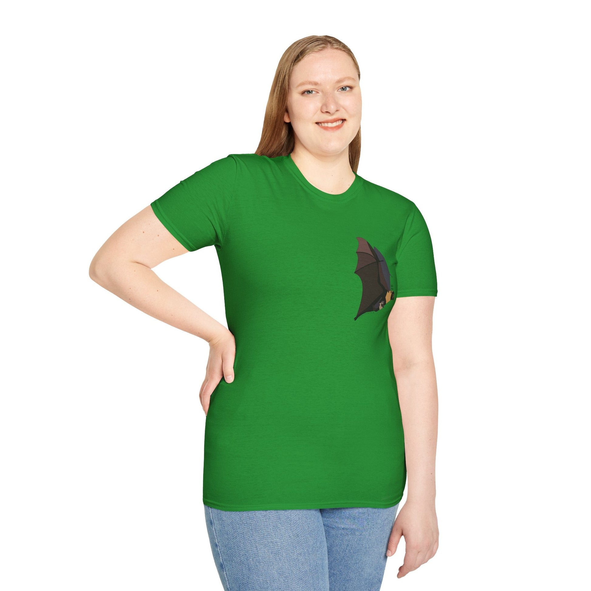 Spectacled Flying Fox (in flight) - Small design - Unisex Softstyle T-Shirt Printify
