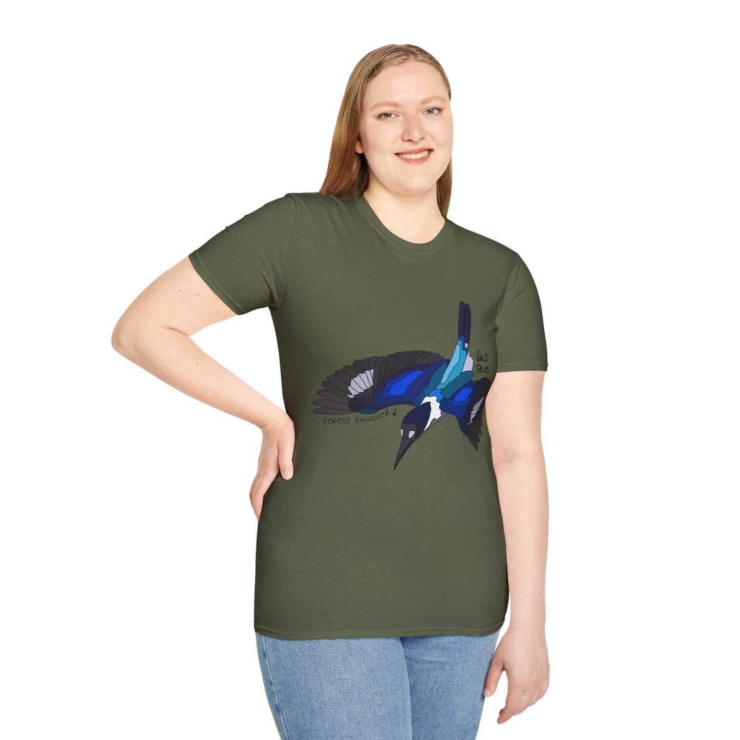 Forest Kingfisher (flying) - Unisex Softstyle T-Shirt