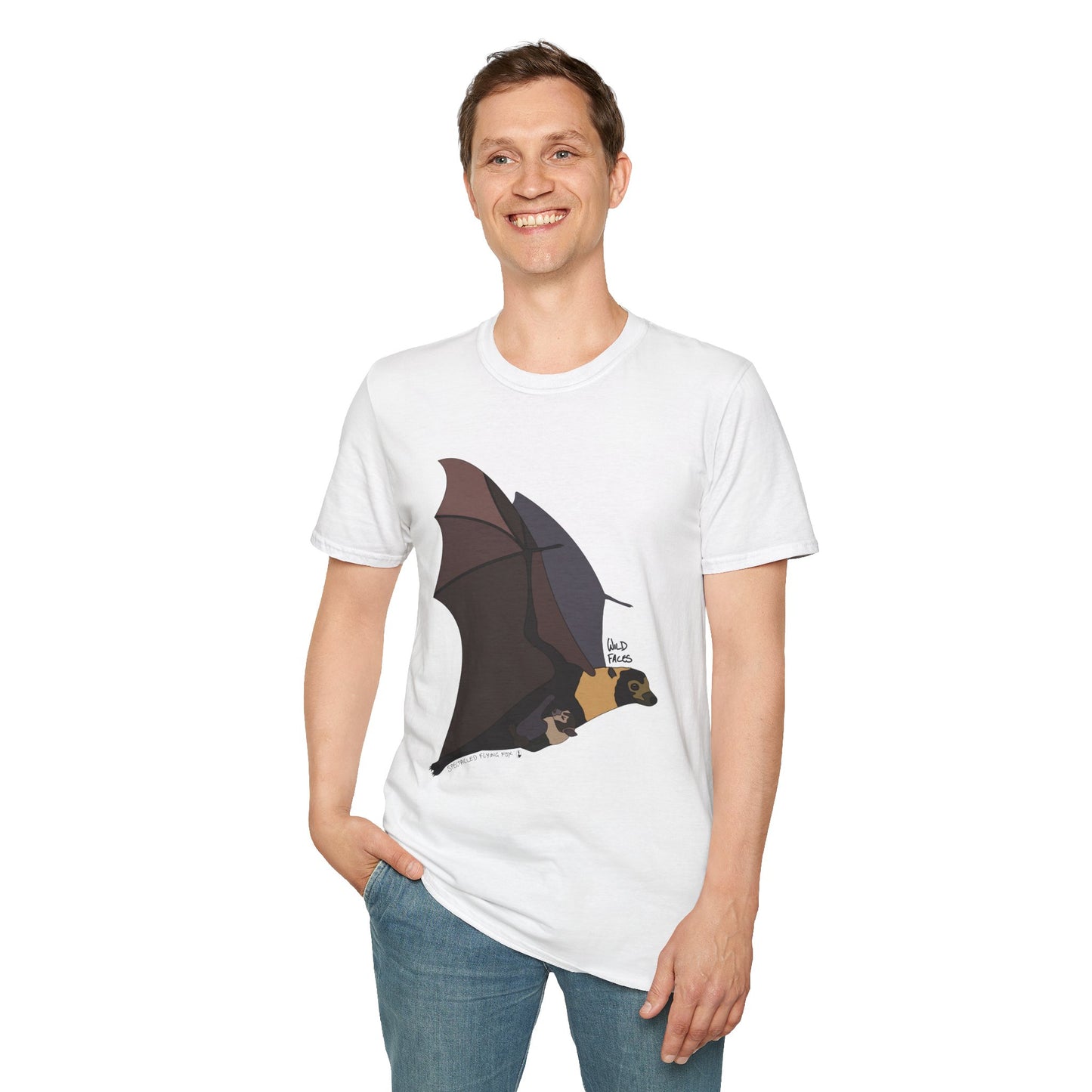 Spectacled Flying Fox (in flight) - Unisex Softstyle T-Shirt