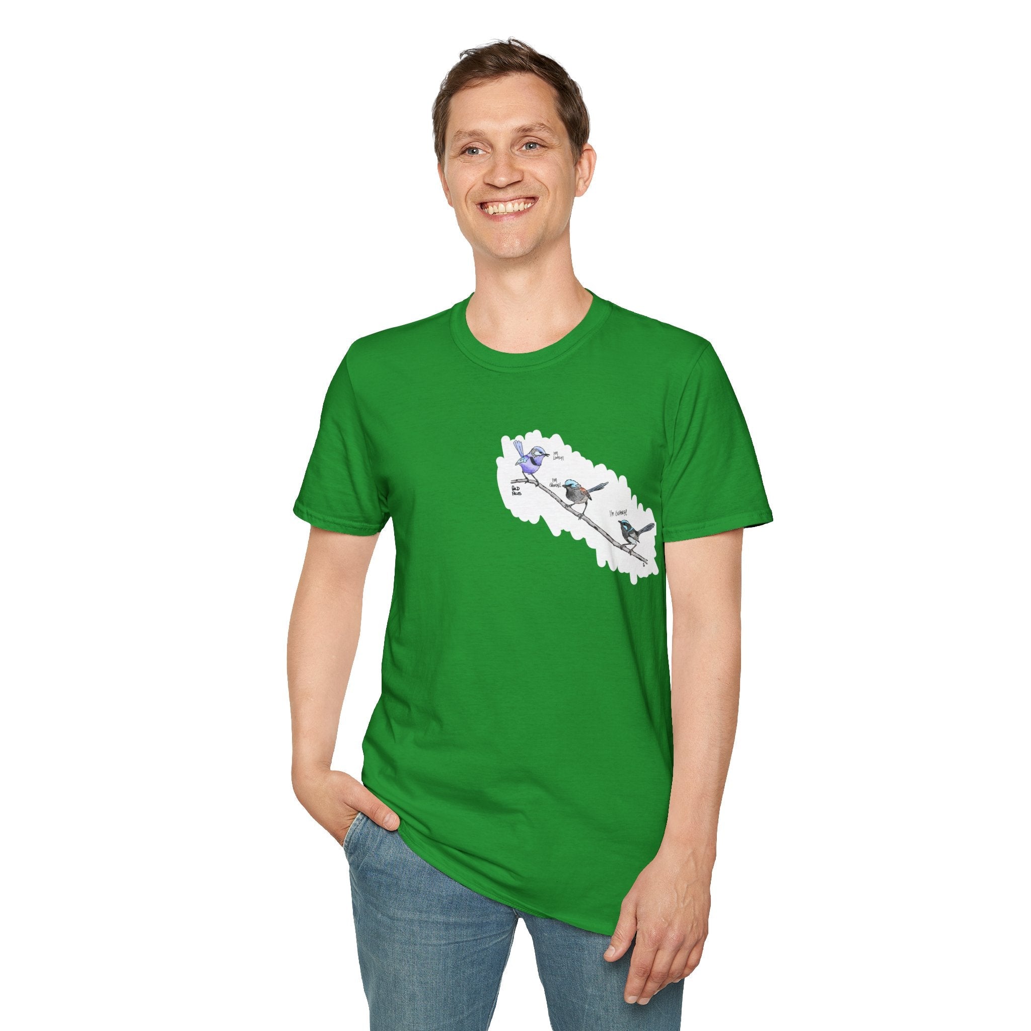 A trio of  Fairy-wrens (spendid, superb and lovely) - Small design - Unisex Softstyle T-Shirt Printify
