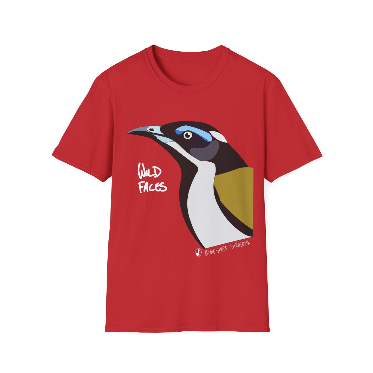 Blue-faced Honeyeater (white font)- Small design - Unisex Softstyle T-Shirt