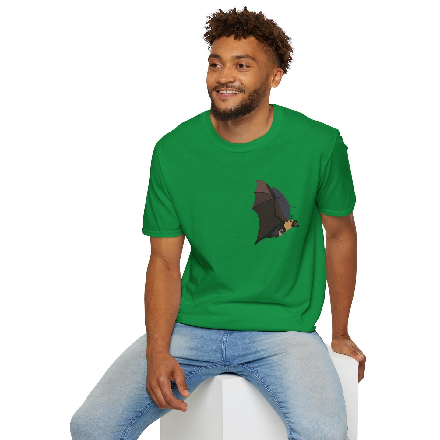 Spectacled Flying Fox (in flight) - Small design - Unisex Softstyle T-Shirt