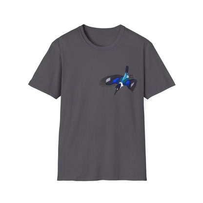 Forest Kingfisher (flying) - Small design - Unisex Softstyle T-Shirt