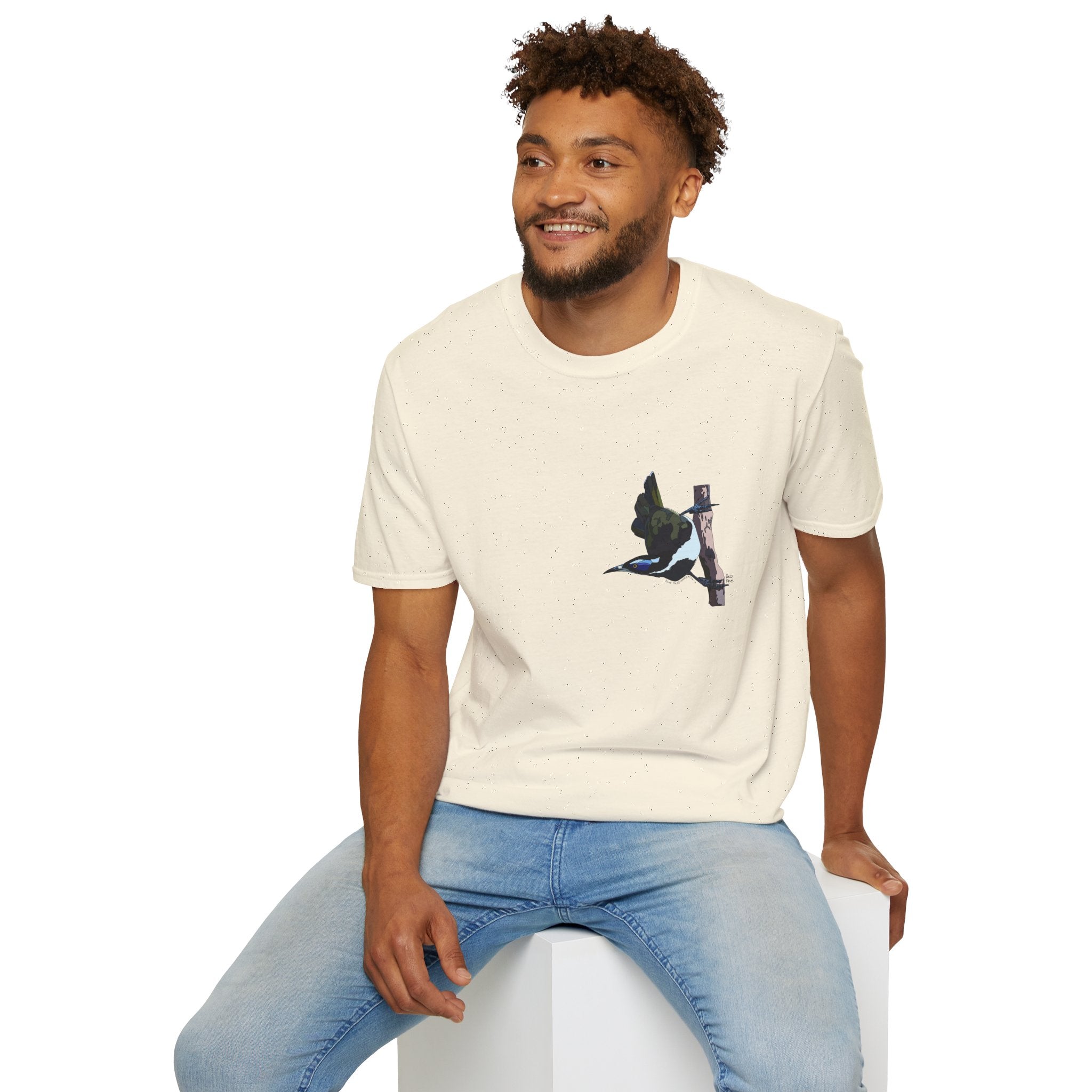 Blue-faced Honeyeater- Small design - Unisex Softstyle T-Shirt Printify