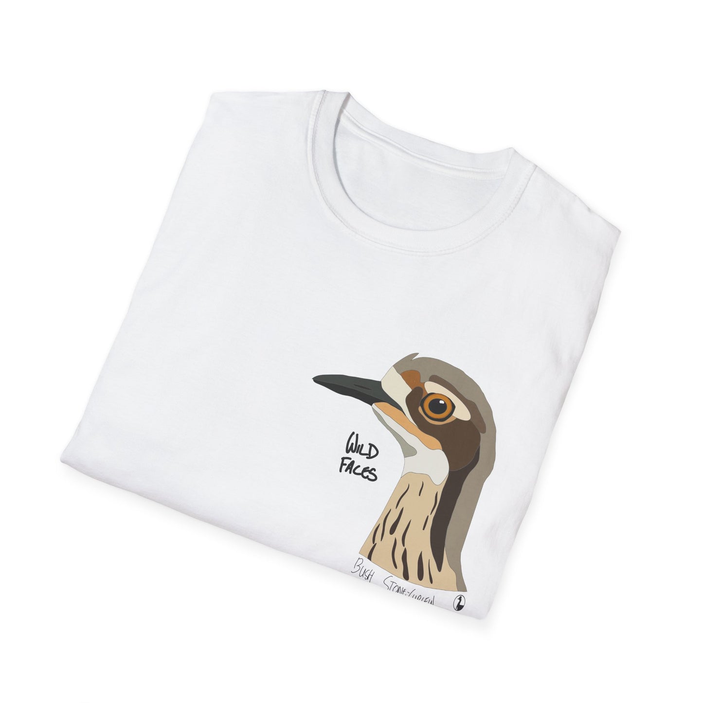 Bush Stone-curlew Head- Small design - Unisex Softstyle T-Shirt