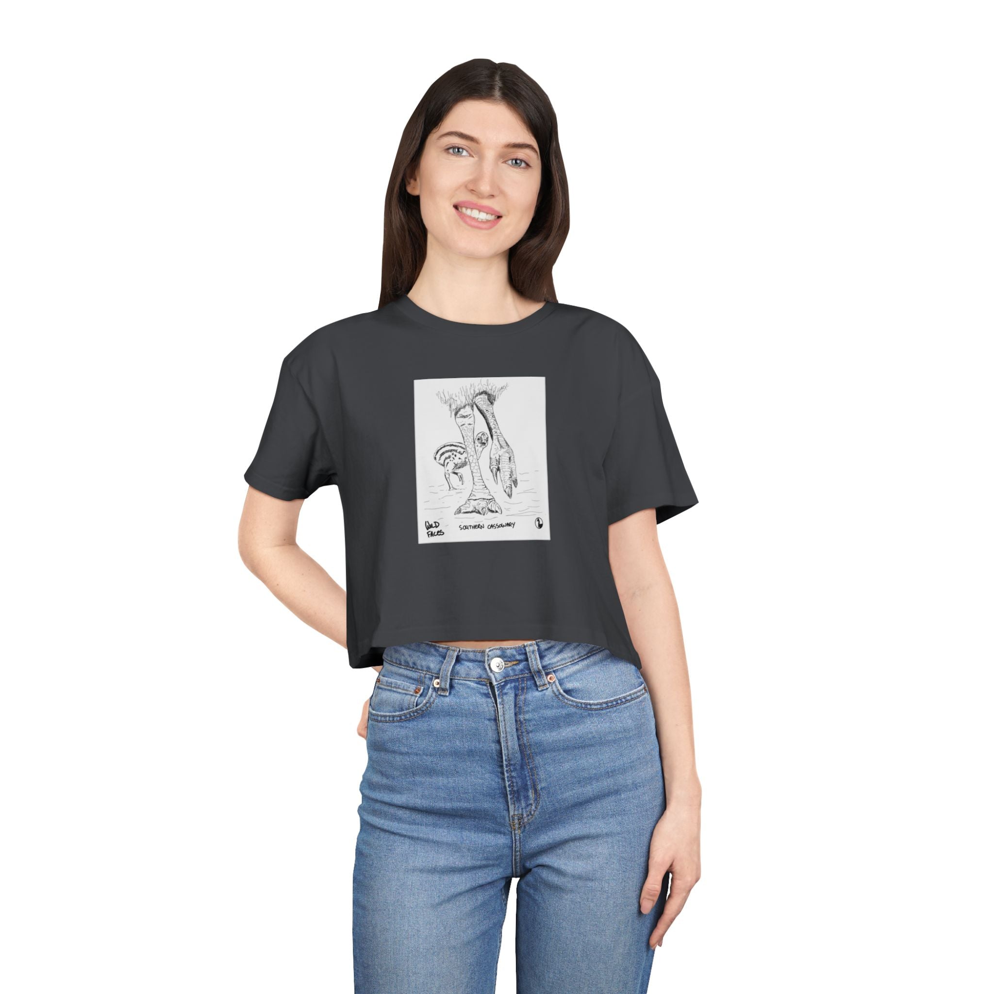 Southern Cassowary (with chick) - Women's Crop Tee