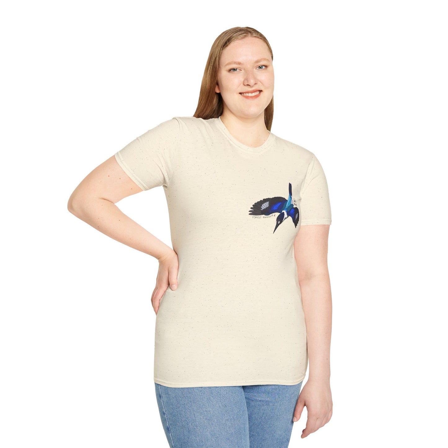 Forest Kingfisher (flying) - Small design - Unisex Softstyle T-Shirt