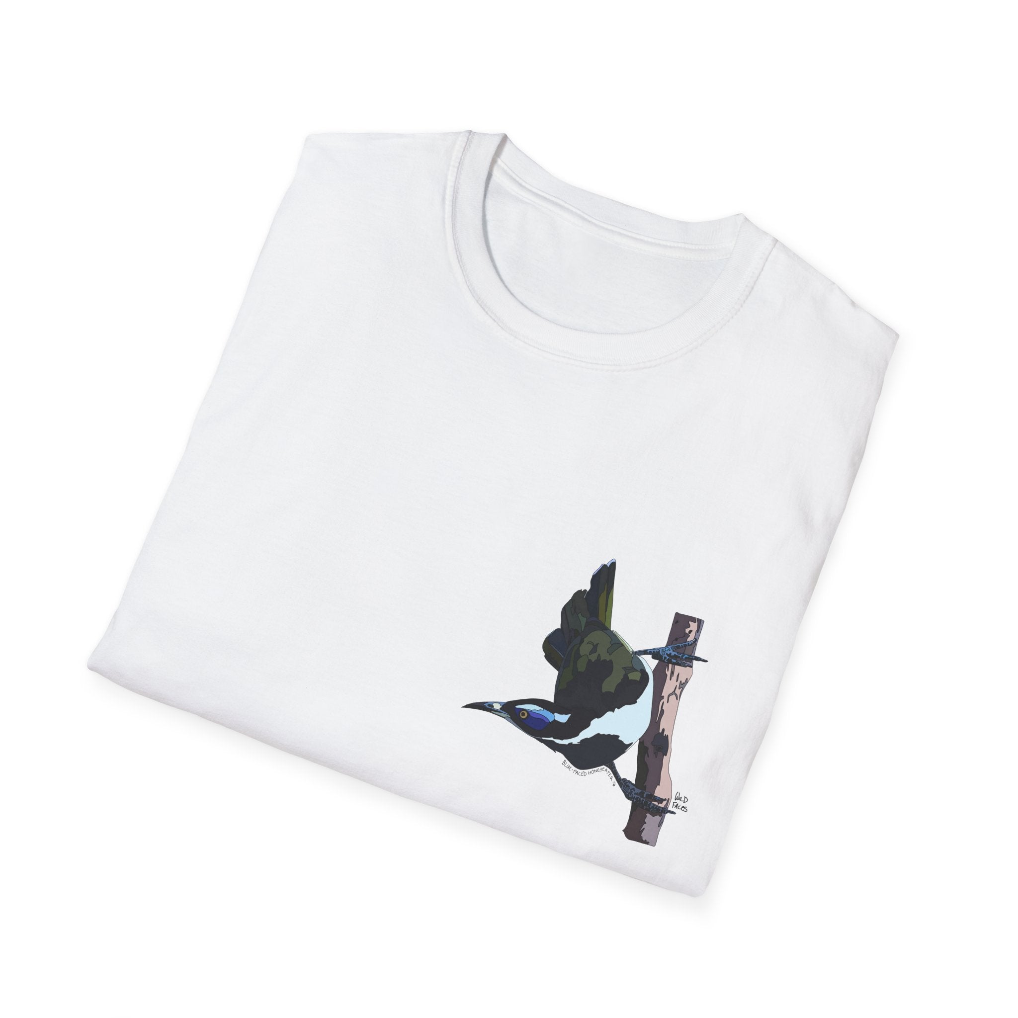 Blue-faced Honeyeater- Small design - Unisex Softstyle T-Shirt Printify