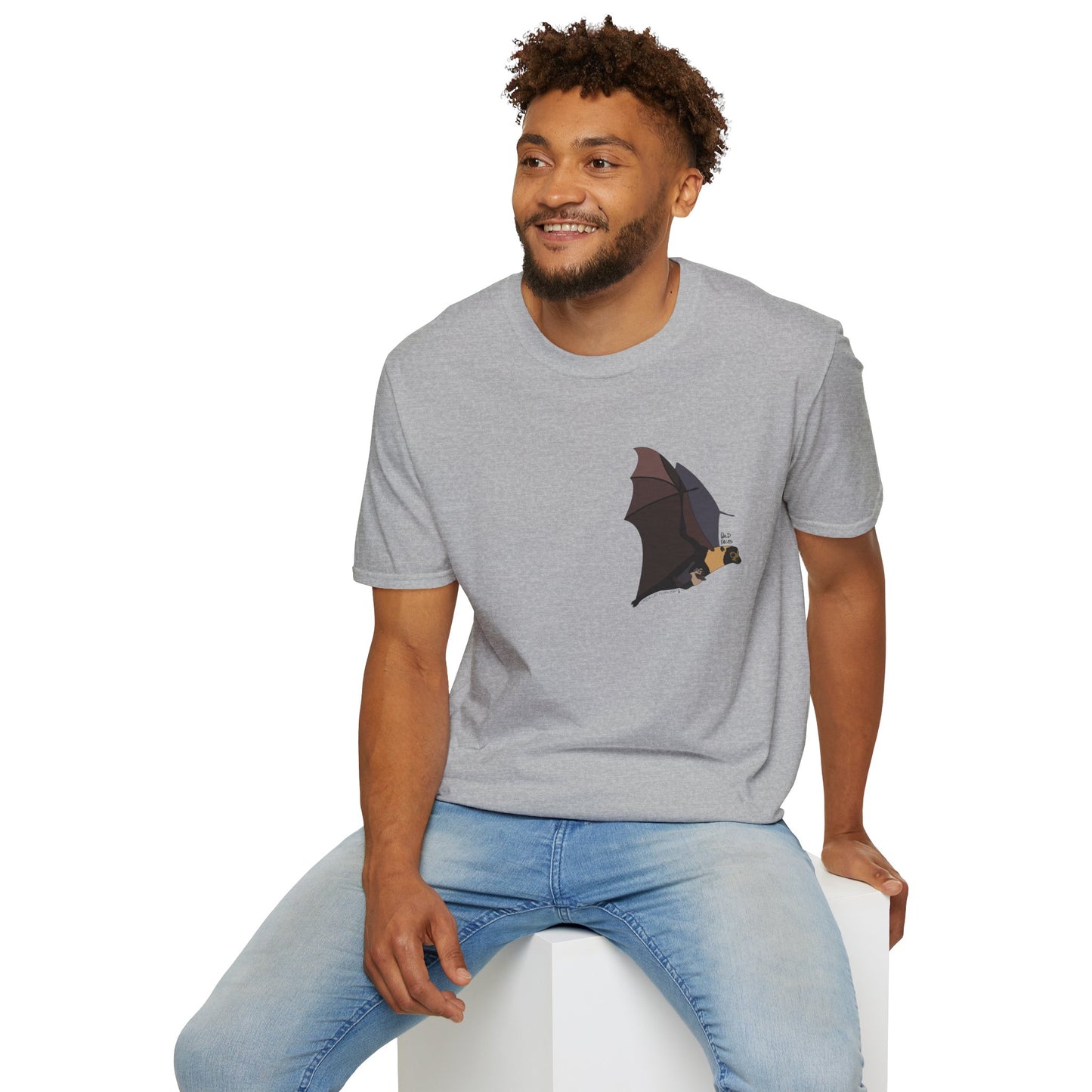 Spectacled Flying Fox (in flight) - Small design - Unisex Softstyle T-Shirt