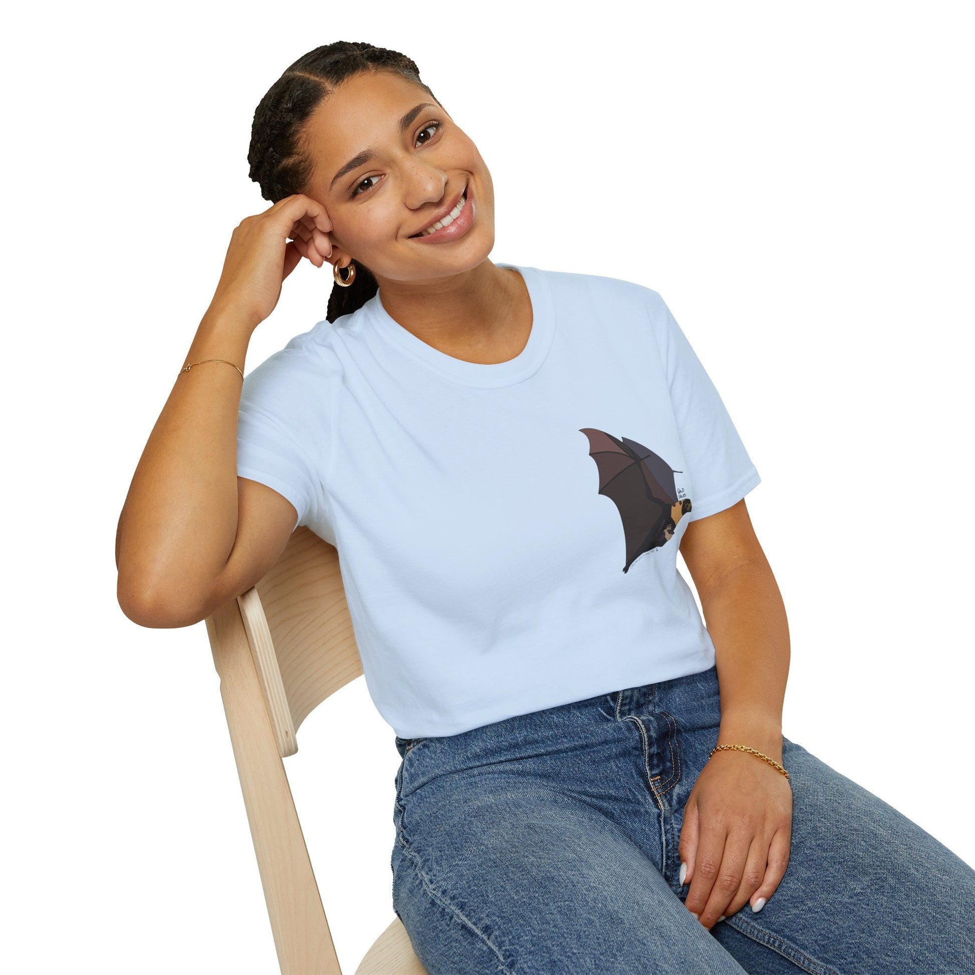 Spectacled Flying Fox (in flight) - Small design - Unisex Softstyle T-Shirt Printify