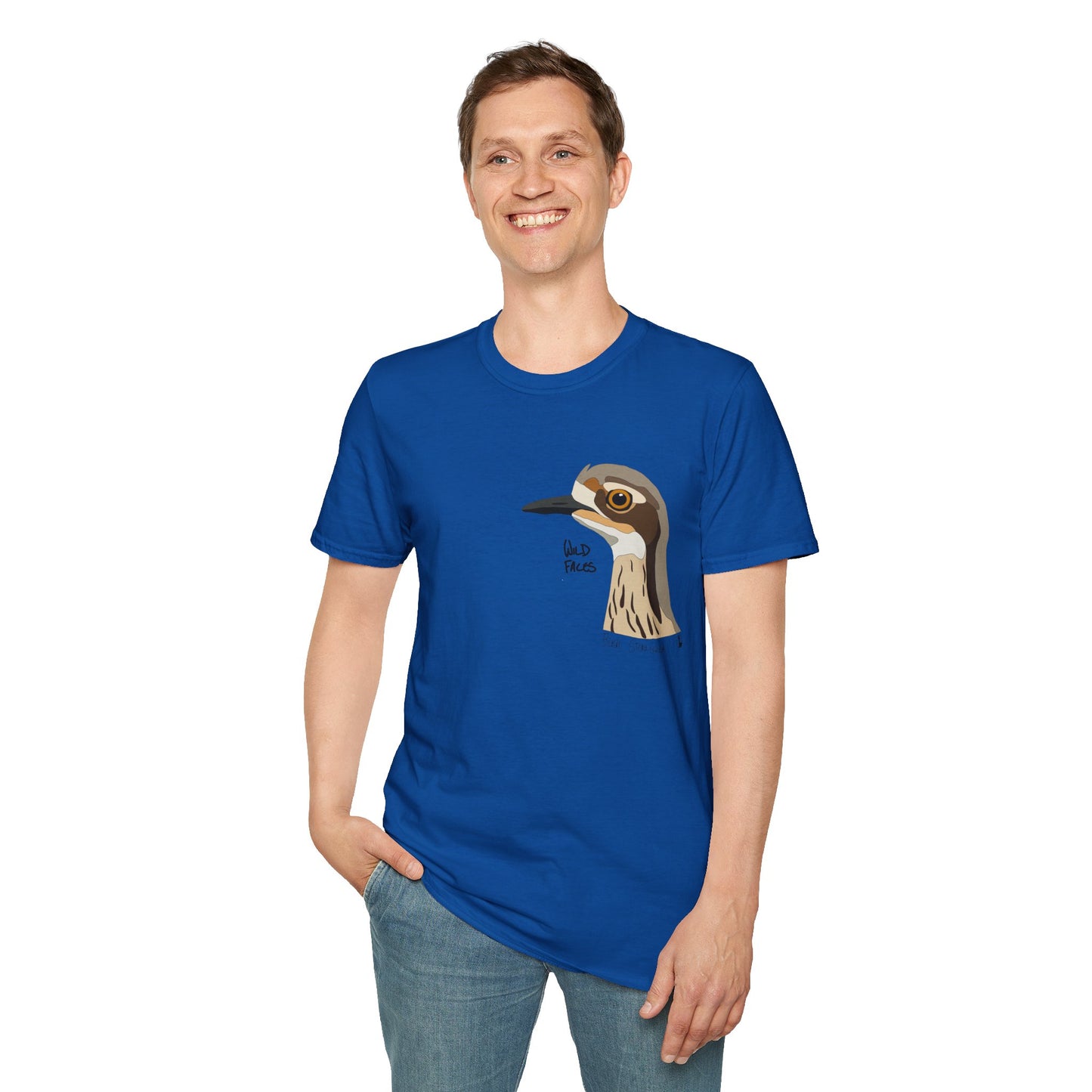 Bush Stone-curlew Head- Small design - Unisex Softstyle T-Shirt