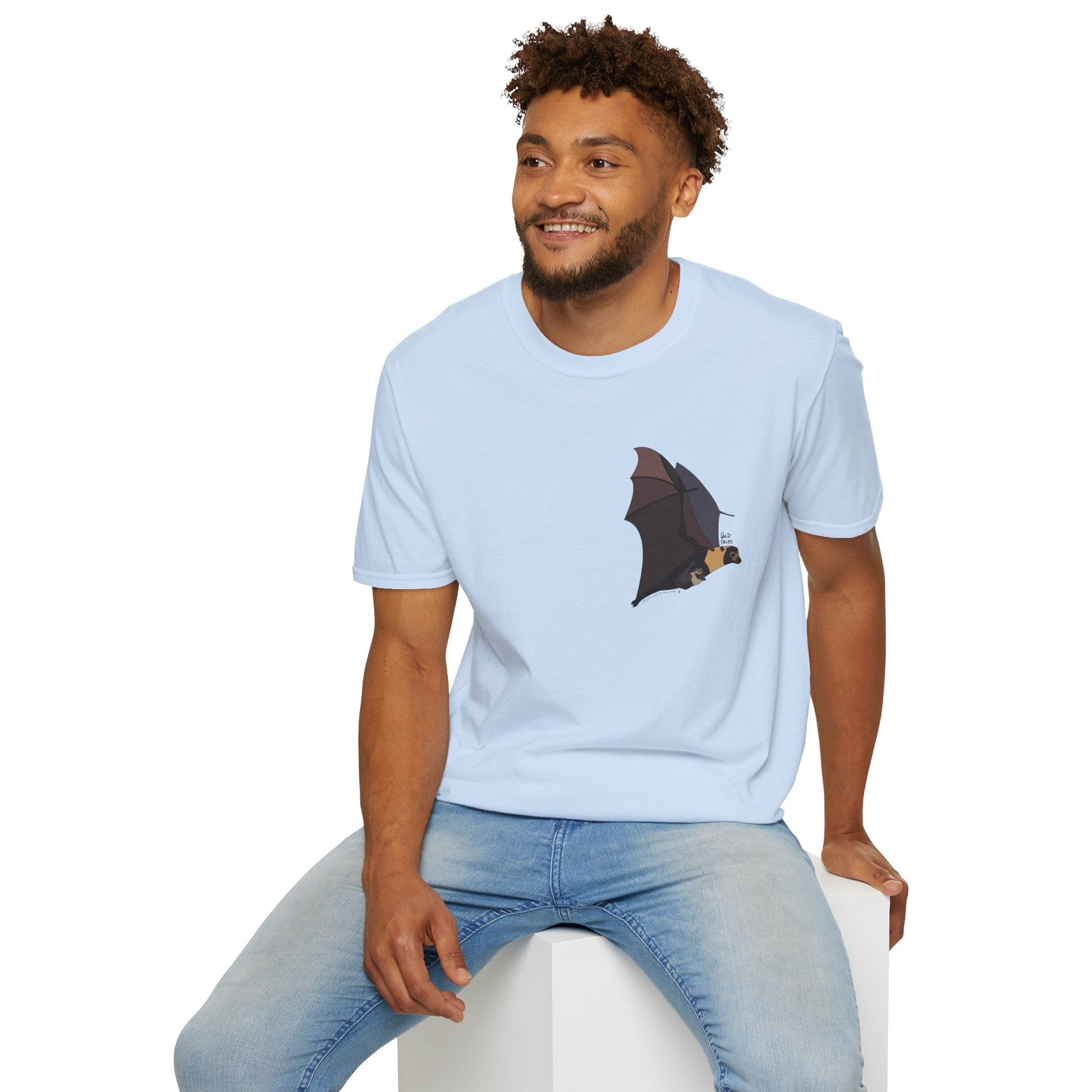 Spectacled Flying Fox (in flight) - Small design - Unisex Softstyle T-Shirt Printify
