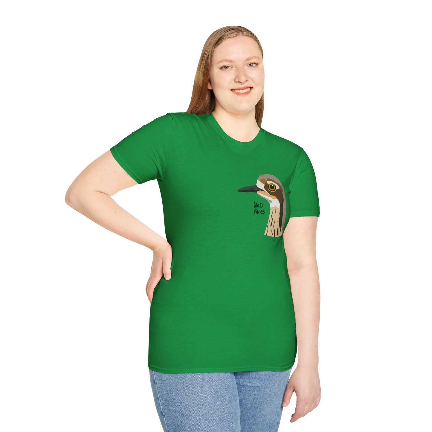 Bush Stone-curlew Head- Small design - Unisex Softstyle T-Shirt