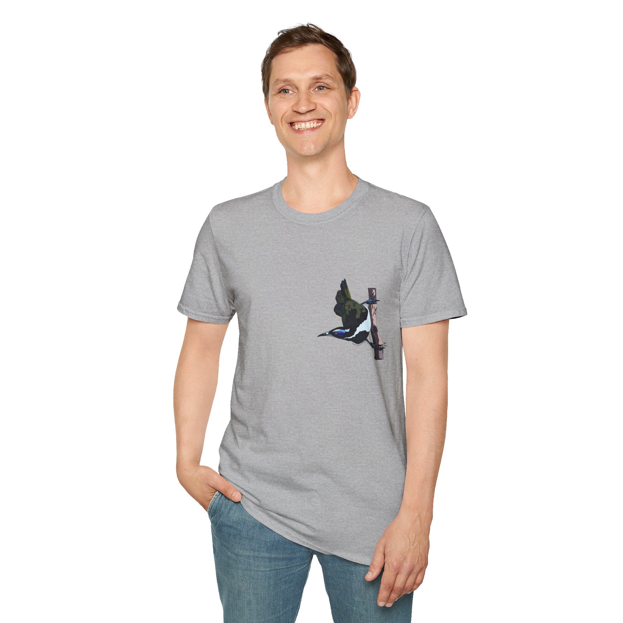 Blue-faced Honeyeater- Small design - Unisex Softstyle T-Shirt Printify