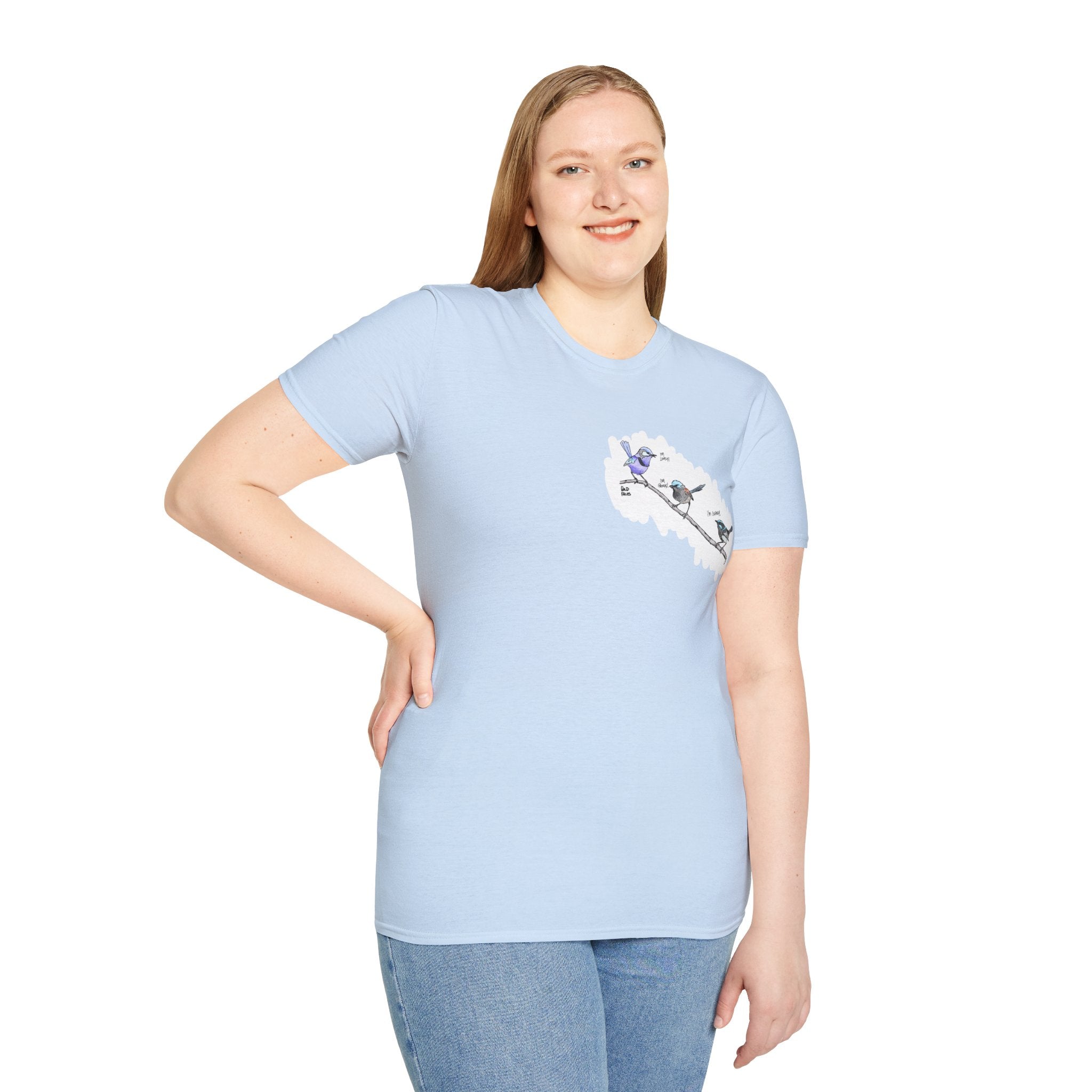 A trio of  Fairy-wrens (spendid, superb and lovely) - Small design - Unisex Softstyle T-Shirt Printify