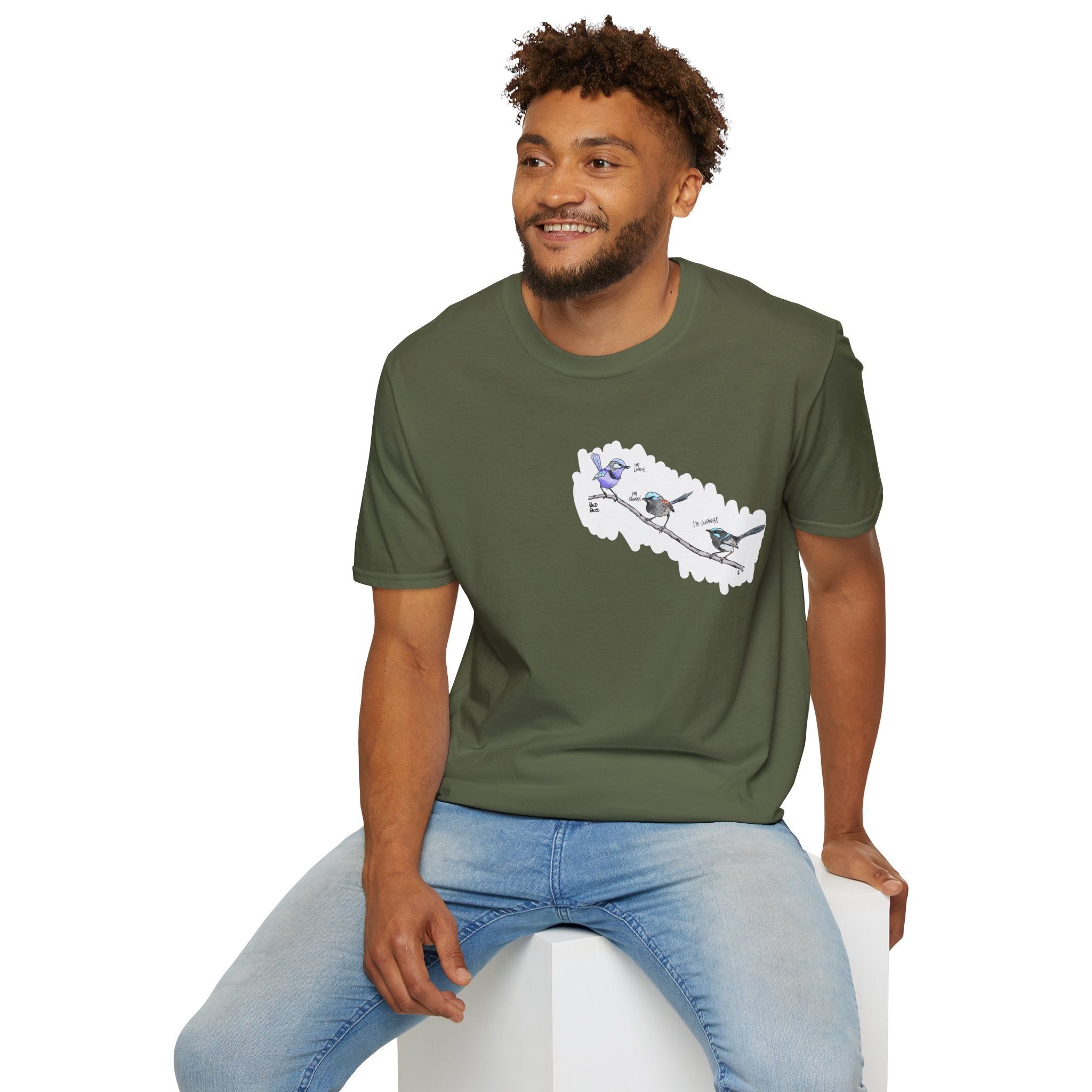 A trio of  Fairy-wrens (spendid, superb and lovely) - Small design - Unisex Softstyle T-Shirt Printify