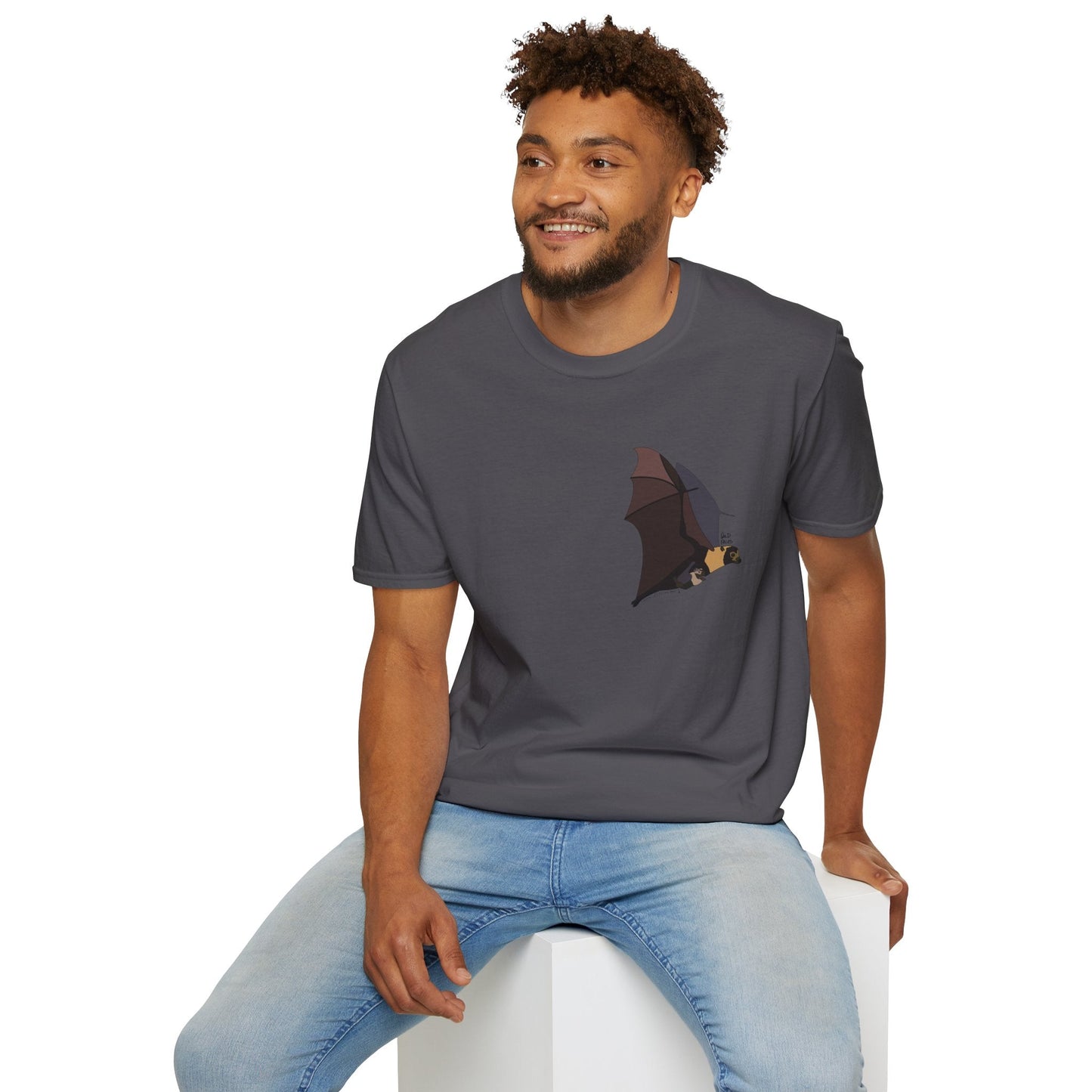 Spectacled Flying Fox (in flight) - Small design - Unisex Softstyle T-Shirt Printify