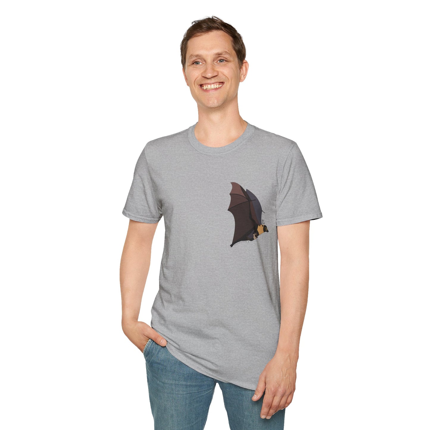 Spectacled Flying Fox (in flight) - Small design - Unisex Softstyle T-Shirt