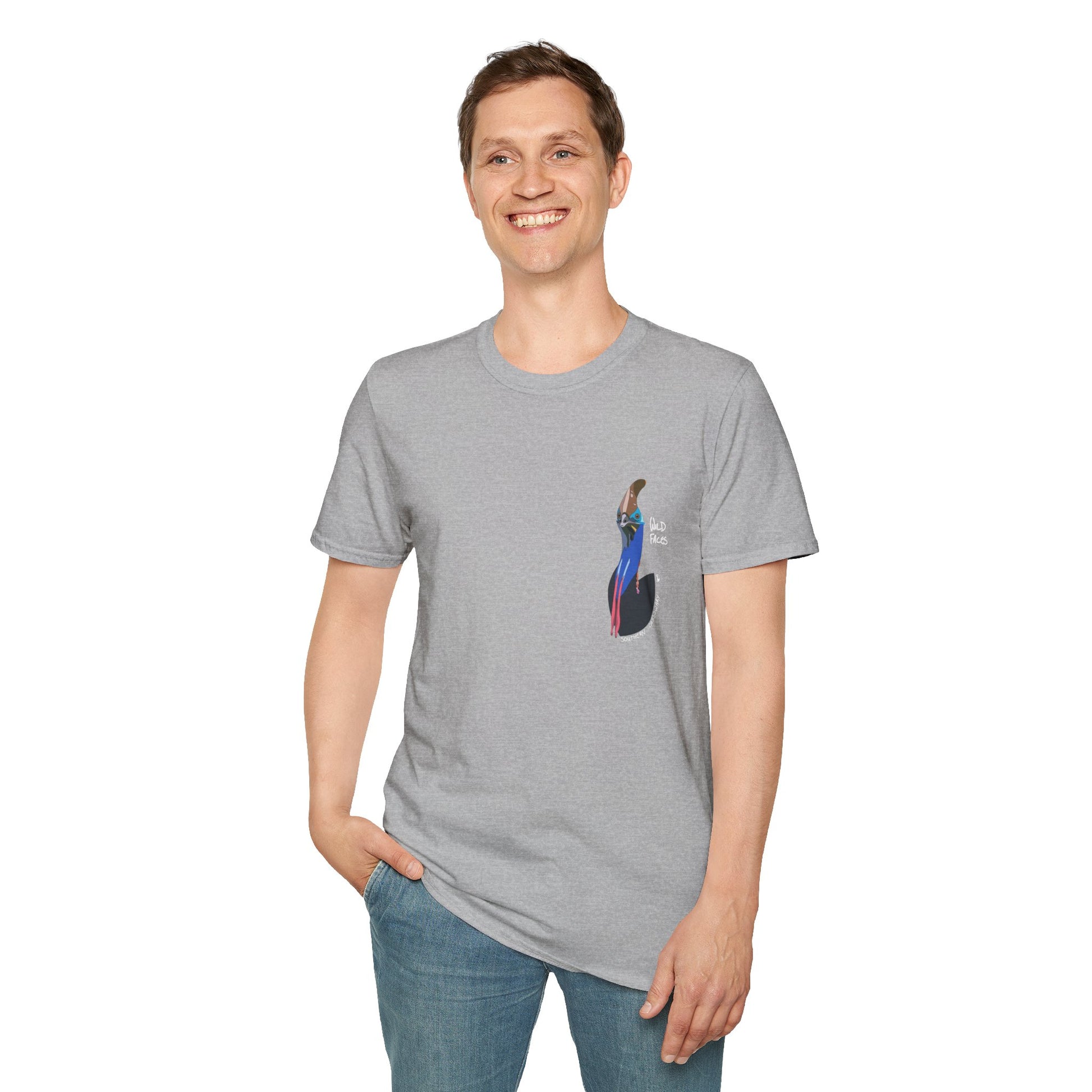 Southern Cassowary (white font) - Small design- Unisex Softstyle T-Shirt Printify