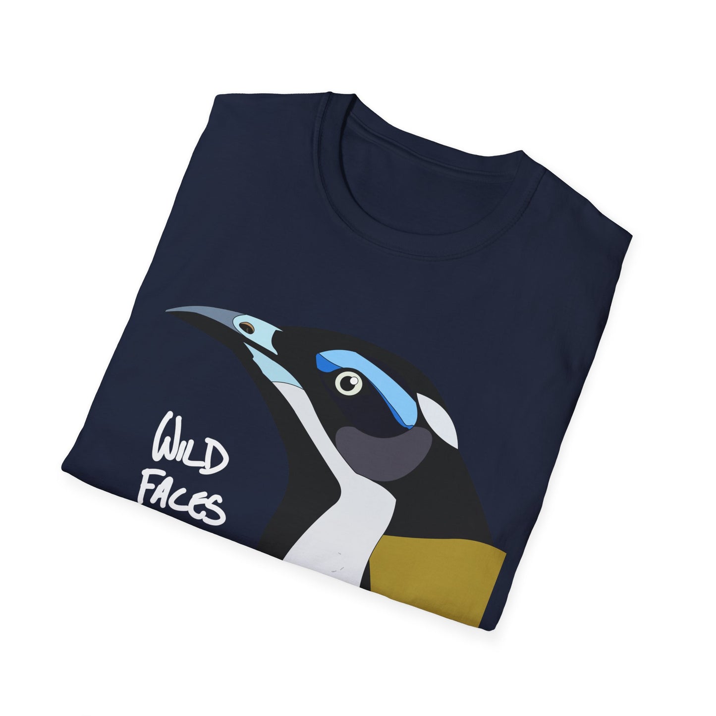 Blue-faced Honeyeater (white font)- Small design - Unisex Softstyle T-Shirt