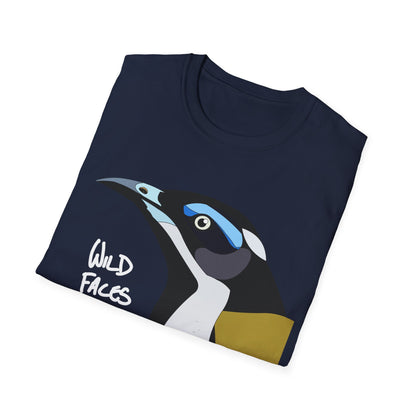 Blue-faced Honeyeater (white font)- Small design - Unisex Softstyle T-Shirt