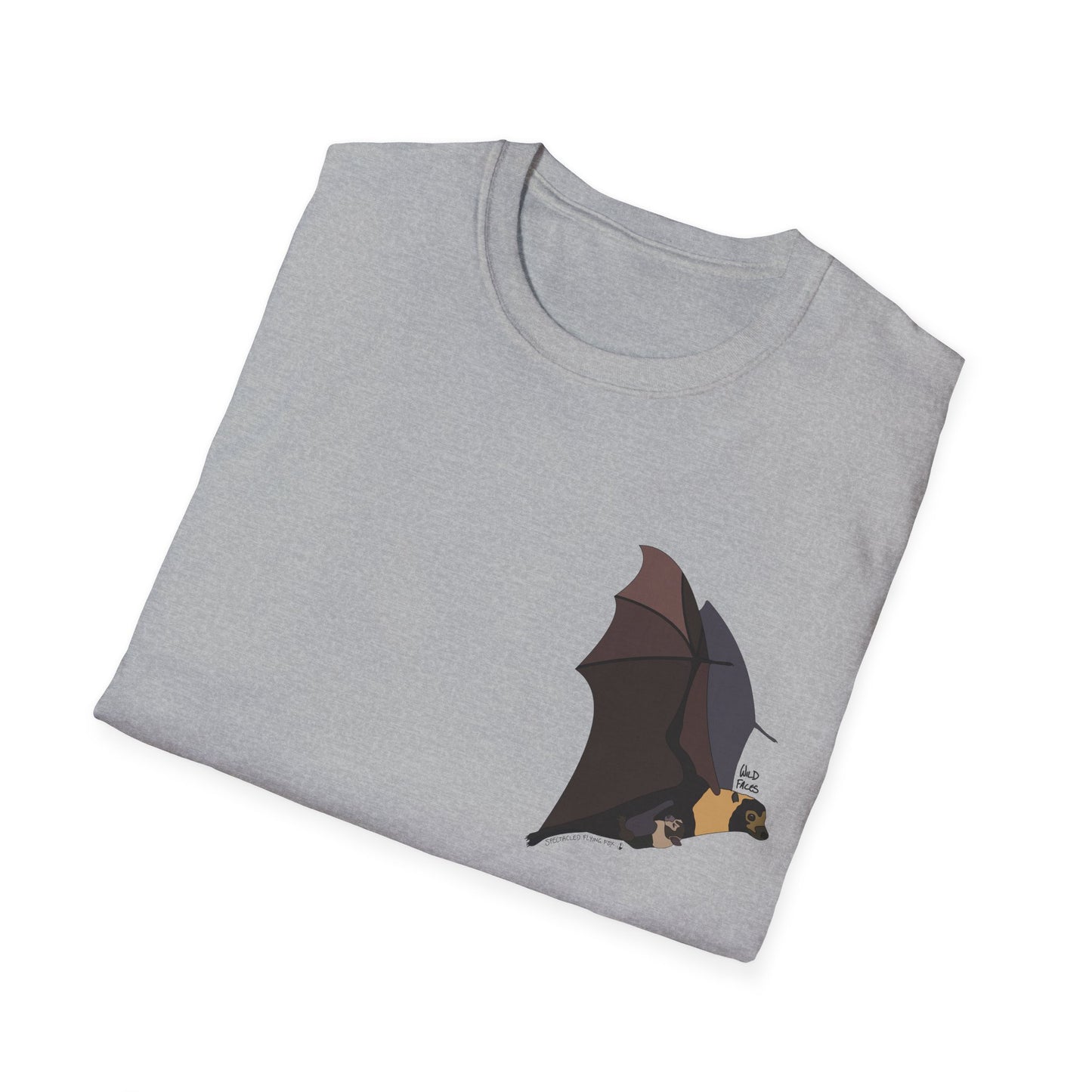 Spectacled Flying Fox (in flight) - Small design - Unisex Softstyle T-Shirt