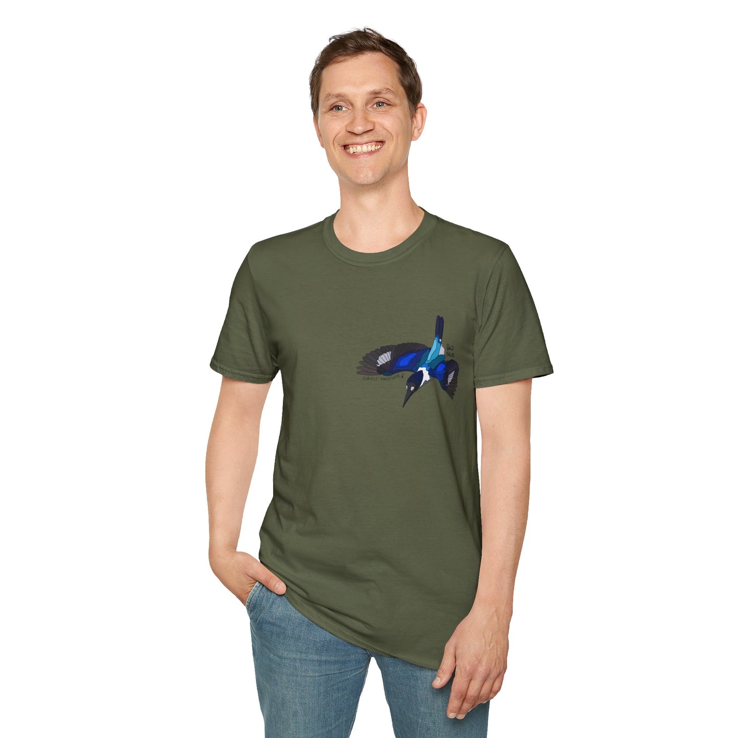 Forest Kingfisher (flying) - Small design - Unisex Softstyle T-Shirt