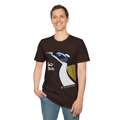 Blue-faced Honeyeater (white font)- Small design - Unisex Softstyle T-Shirt