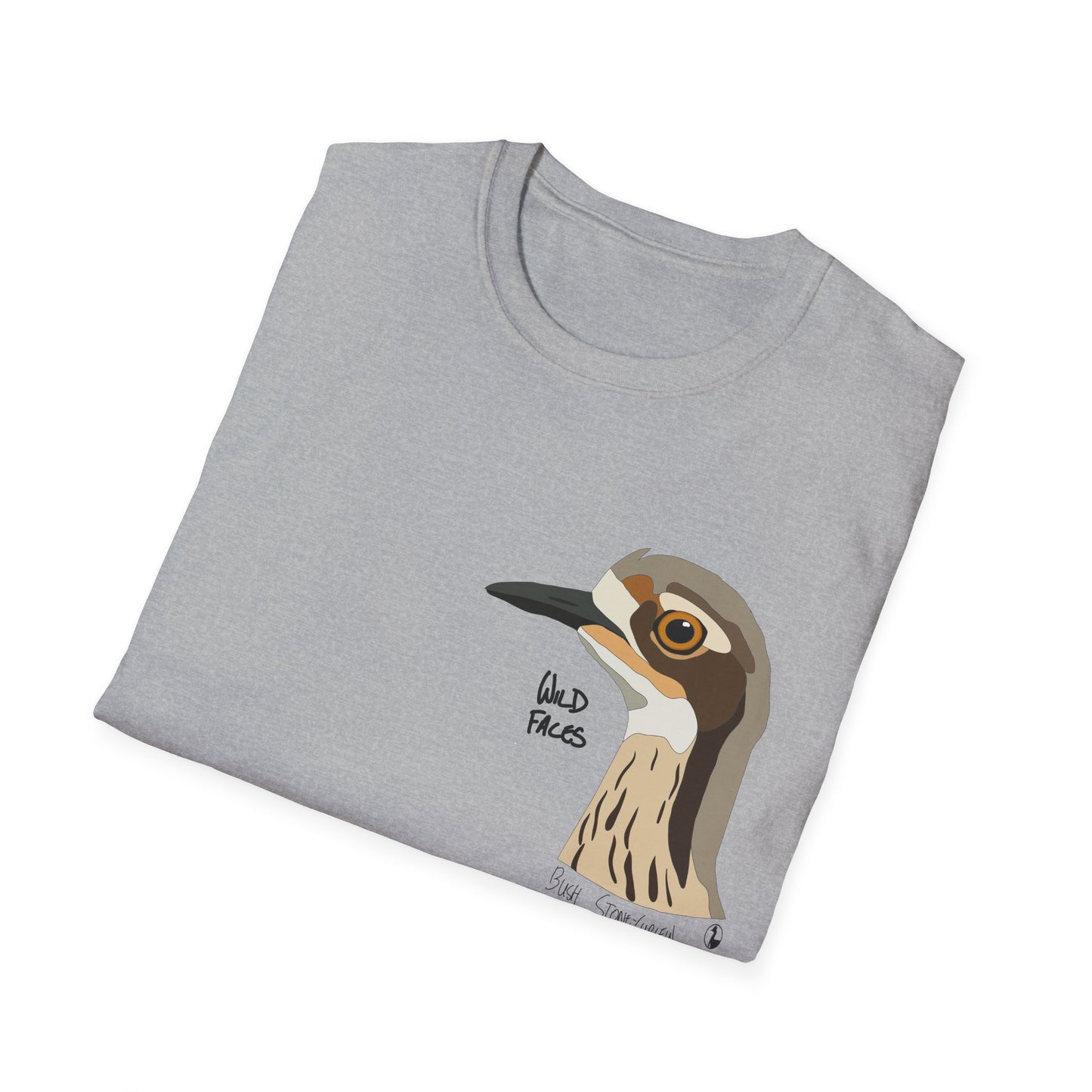 Bush Stone-curlew Head- Small design - Unisex Softstyle T-Shirt