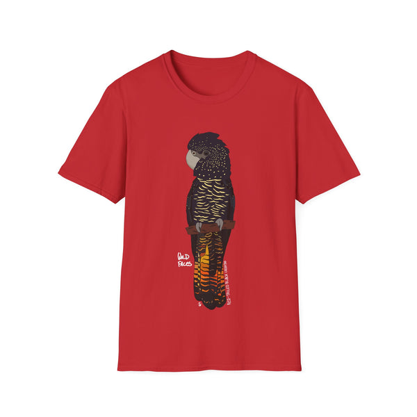 Red-tailed Black Cockatoo (white writing) - Unisex Softstyle T-Shirt