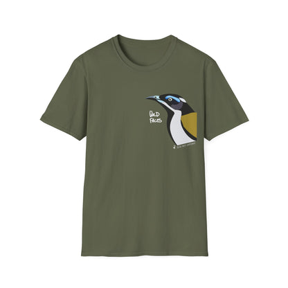 Blue-faced Honeyeater- Small design (white font)- Small design - Unisex Softstyle T-Shirt