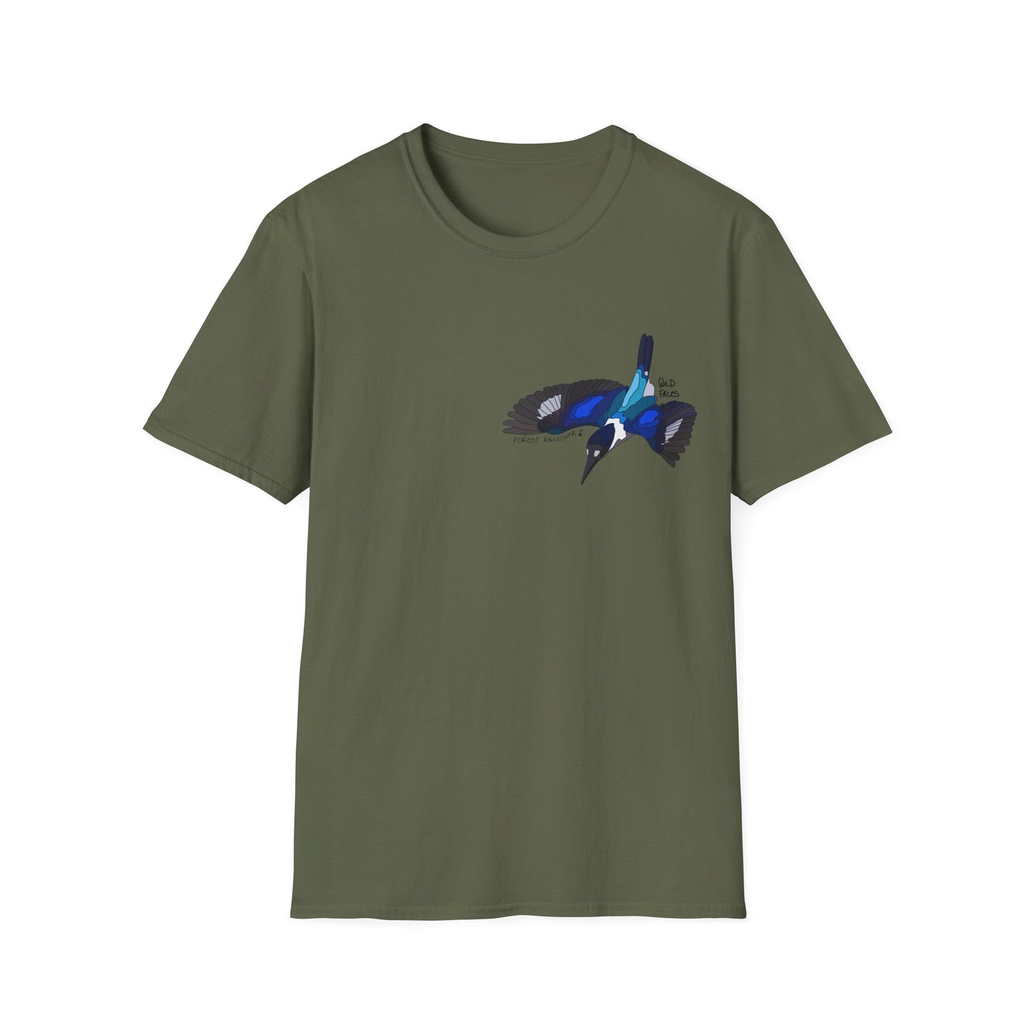 Forest Kingfisher (flying) - Small design - Unisex Softstyle T-Shirt