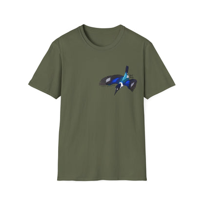 Forest Kingfisher (flying) - Small design - Unisex Softstyle T-Shirt