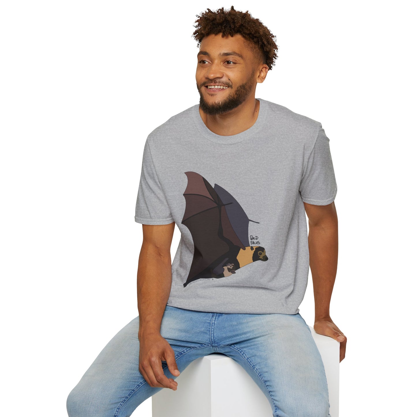 Spectacled Flying Fox (in flight) - Unisex Softstyle T-Shirt