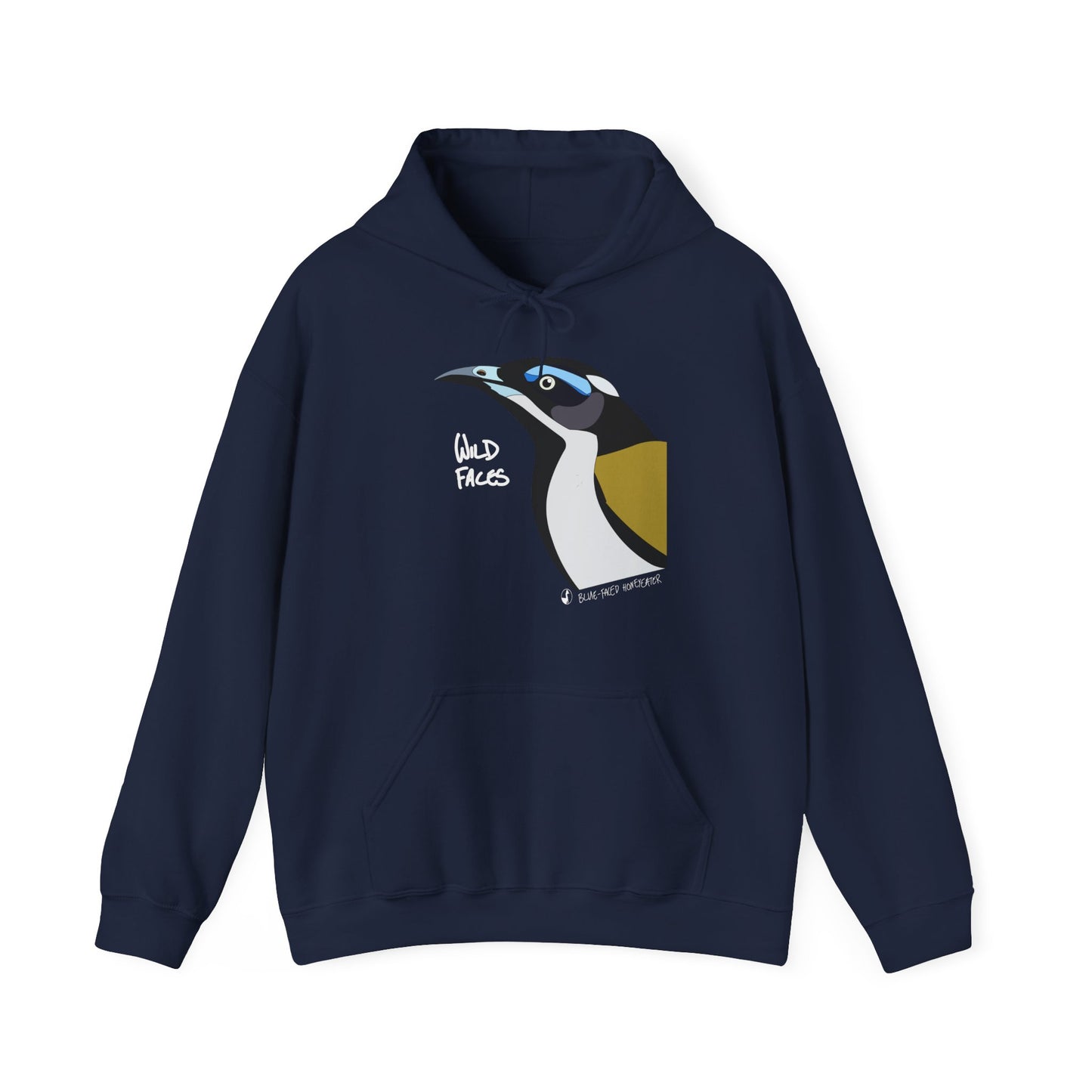 Blue-faced Honeyeater  (white font) | Unisex Heavy Blend™ Hooded Sweatshirt