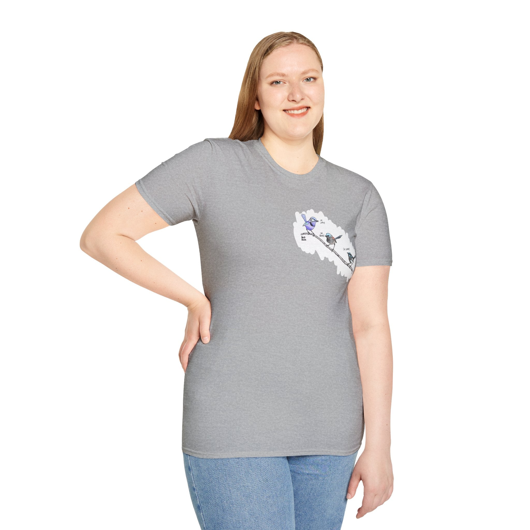 A trio of  Fairy-wrens (spendid, superb and lovely) - Small design - Unisex Softstyle T-Shirt Printify
