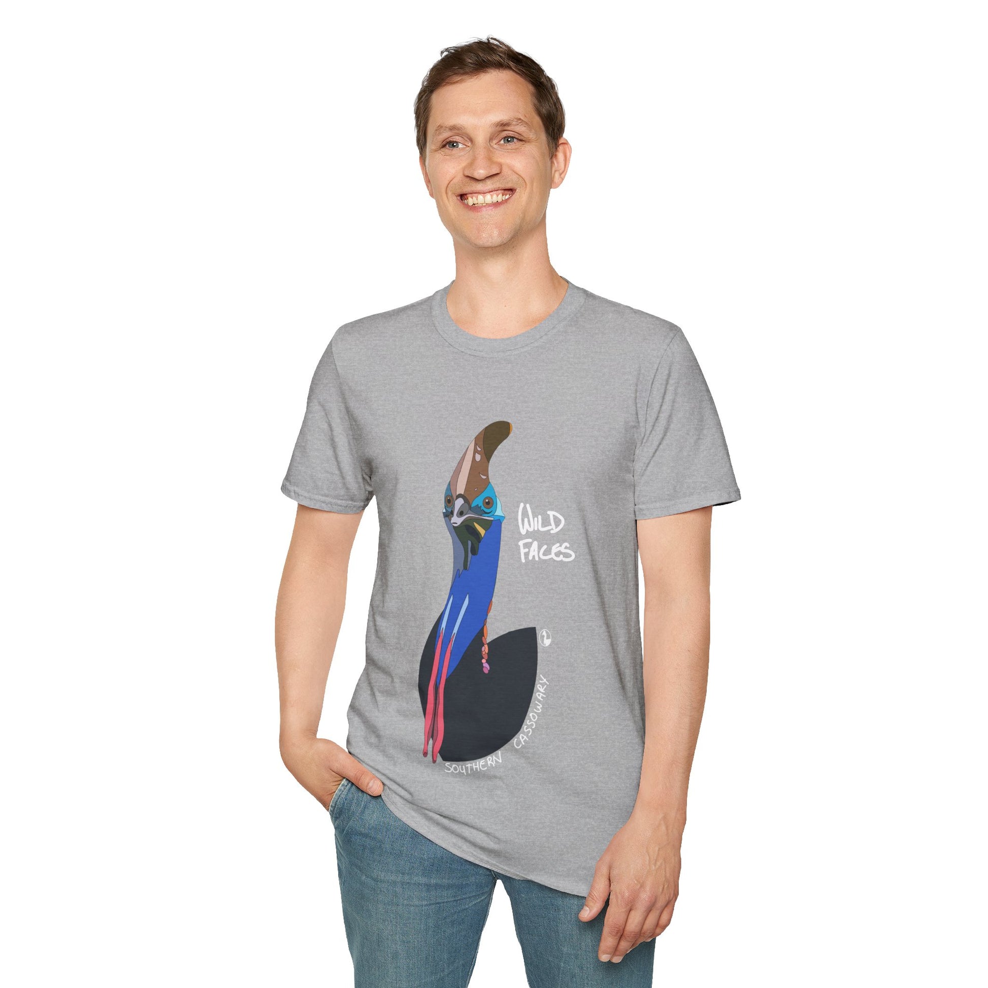 Southern Cassowary (white font) - Unisex Softstyle T-Shirt Printify